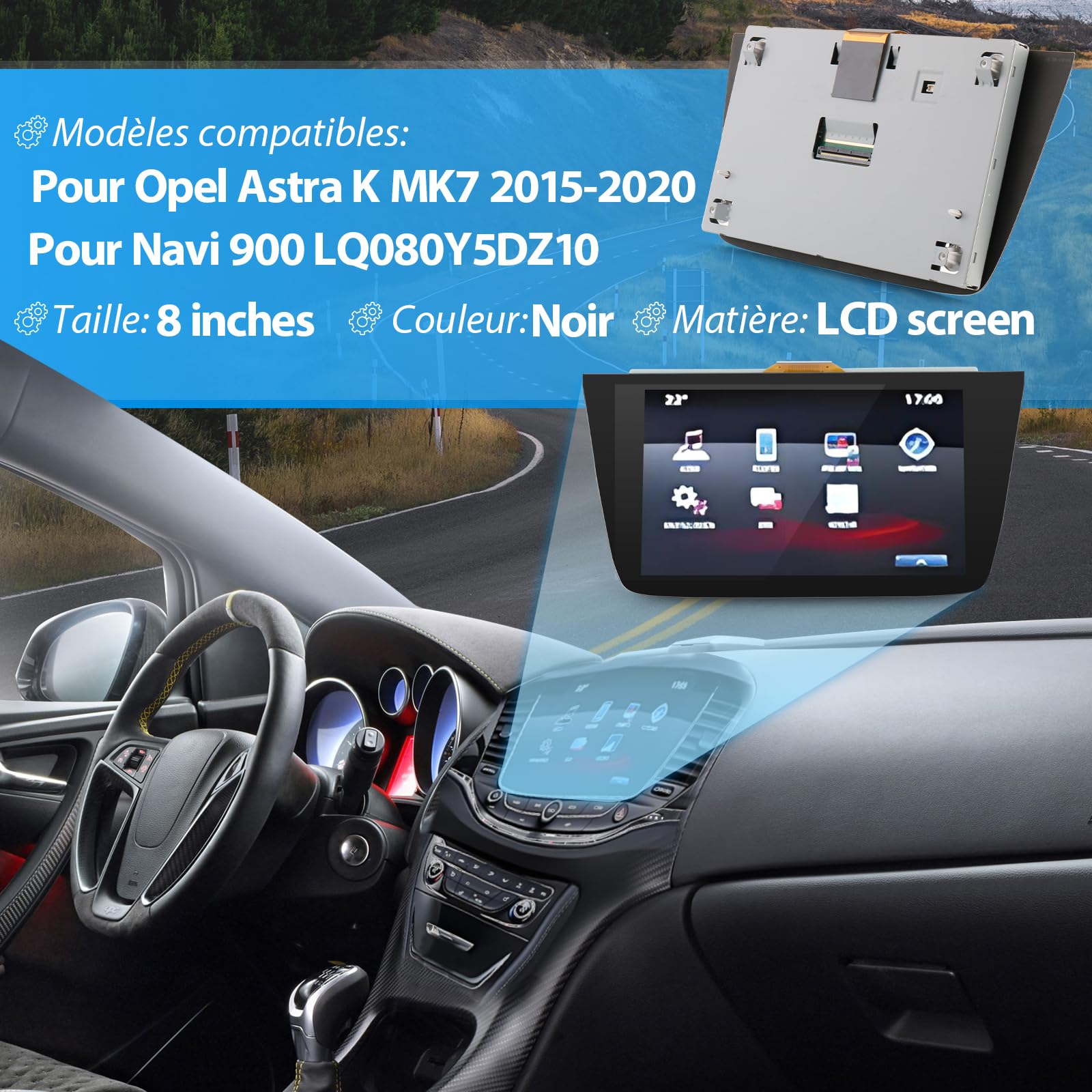 LQ080Y5DZ10 Écran pour Opel Astra K MK7 2015-2020 Écran LCD pour Navi 900 Écran Tactile LCD avec Outils XX