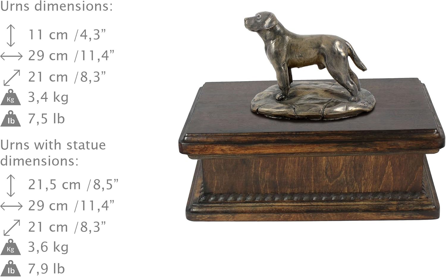 Art-Dog Custom Dog Mama Sitting Statue Memorial Urn - Handmade Cold Cast Bronze on Birch Base – Sturdy and Stylish Urn for Dog’s Ashes – 24,5x29x21cm – 5l – Labrador Retriever