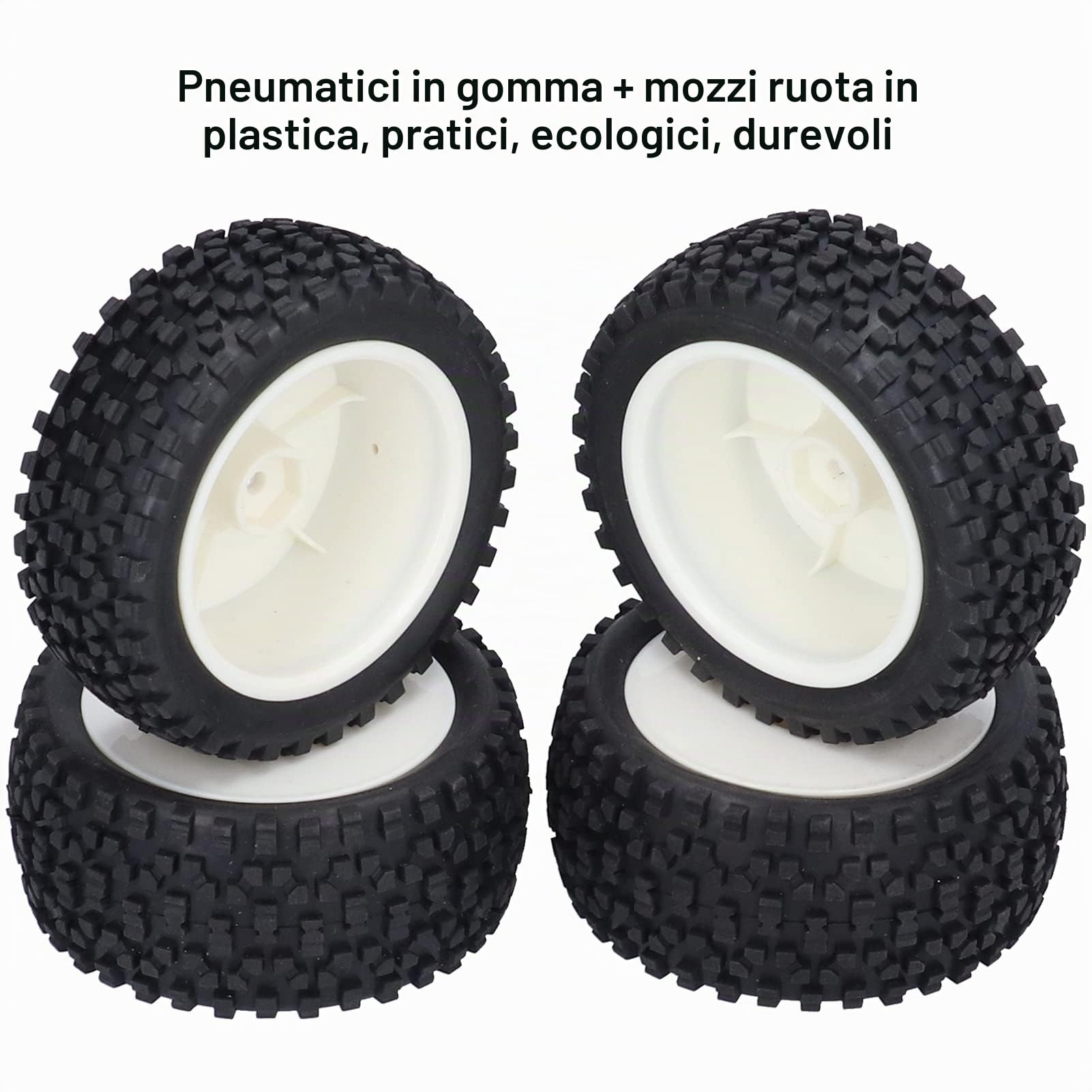Set 4 Pezzi Pneumatici RC 1/10, Ruote in Gomma per Auto da Corsa e Buggy Telecomandati, Mozzi Ruota ad Alta Resistenza, Sostituzione Professionale per Modellismo, Grip Ottimale, Nero
