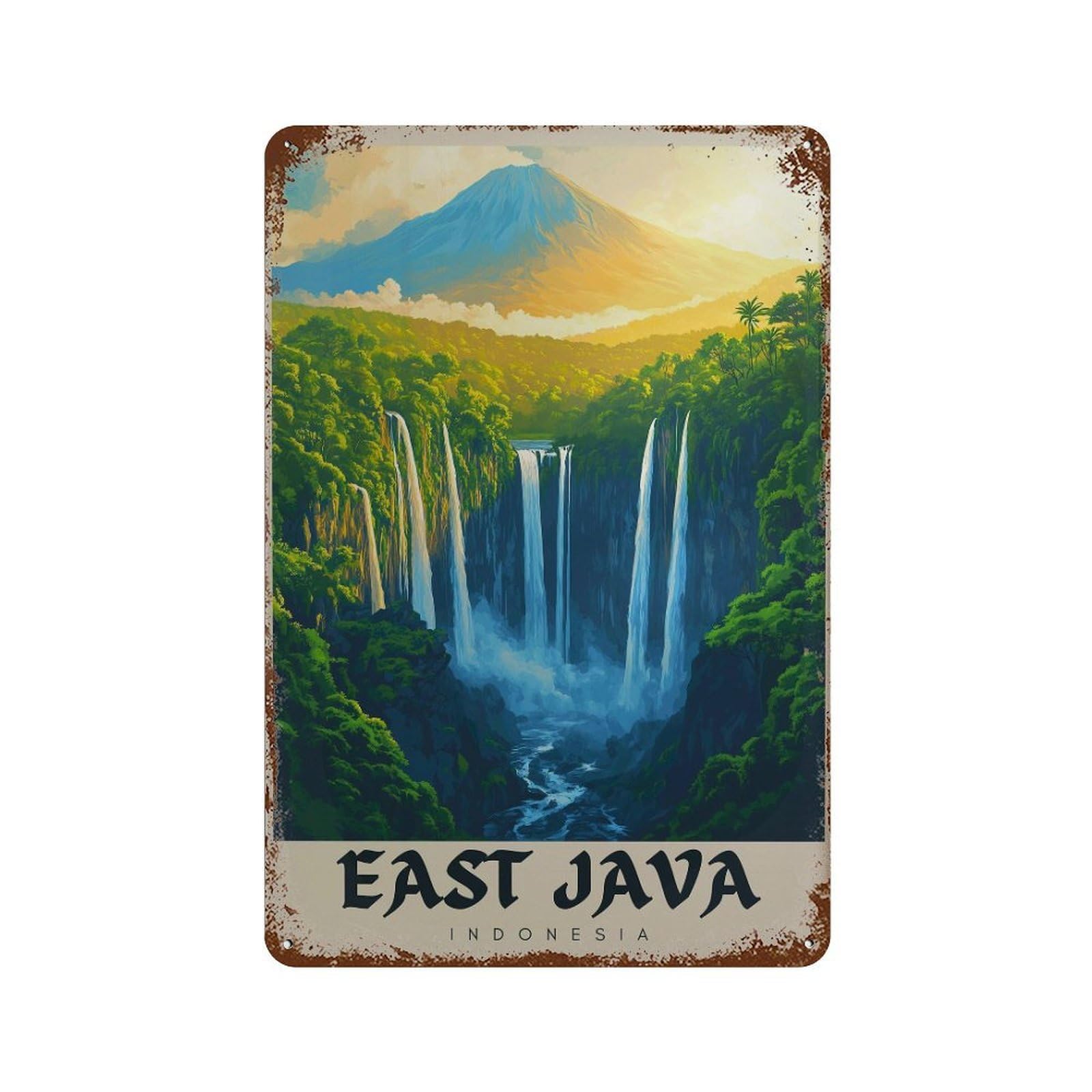 xiaoxiaoshen Tumpak Sewu Waterfall East Java Indonesia Travel Wall Decor Art Metal Tin Poster Modern Home Decor Art Home Bar Shop Decorations Vintage Sign 30x20cm