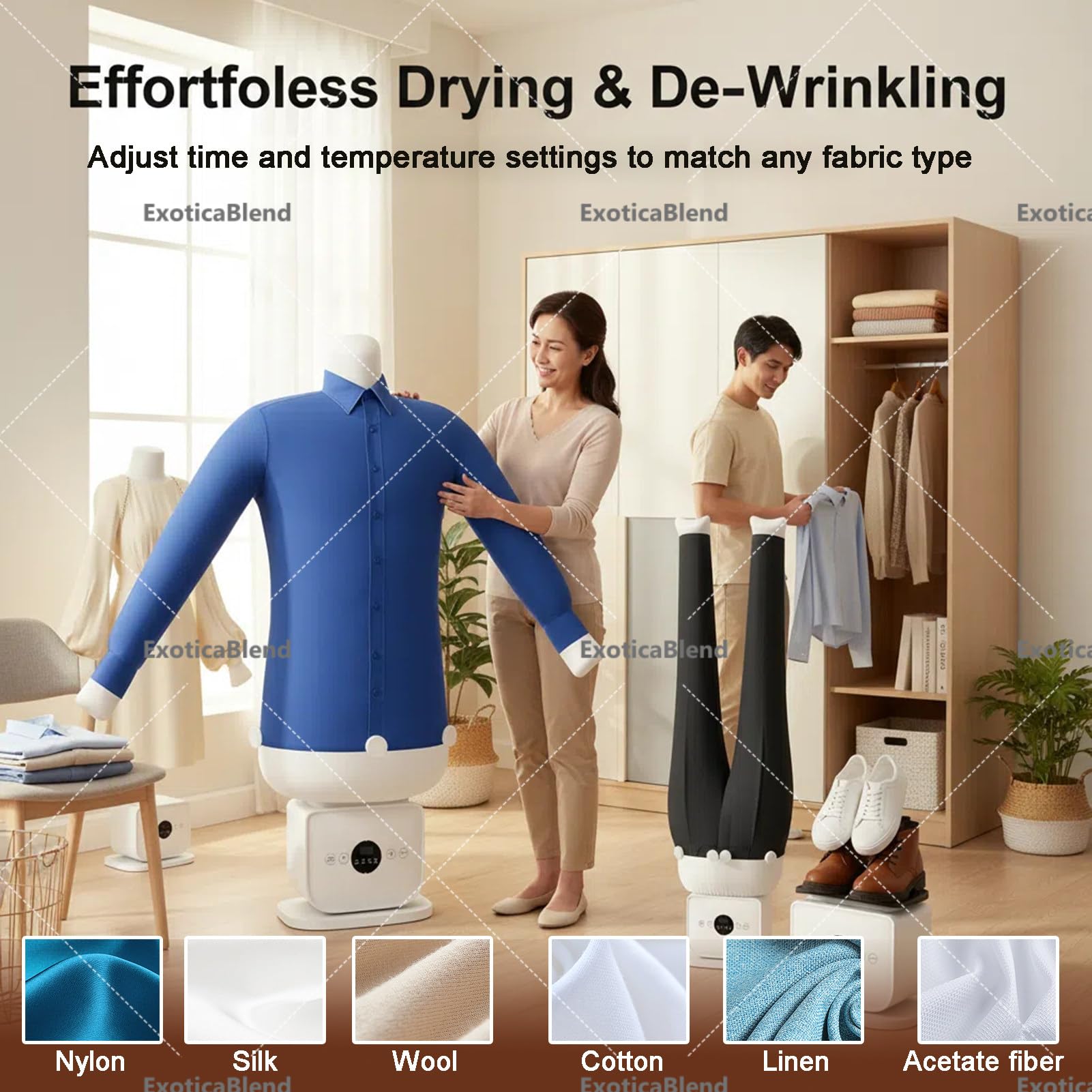 Automatische Bügelmaschine, Kleidungsdampfer & Freisprech-Heißlufttrockner - Smart Timer & Auto Shut-Off für Hemden, Hosen & Schuhe - Ideal für Zuhause & Wohnheim