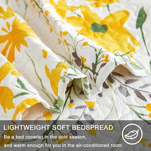 Miniatura 3 de Jarson Juego de edredón floral de 3 piezas, tamaño individual, colcha ligera estilo campestre para primavera y verano, juego de ropa de cama