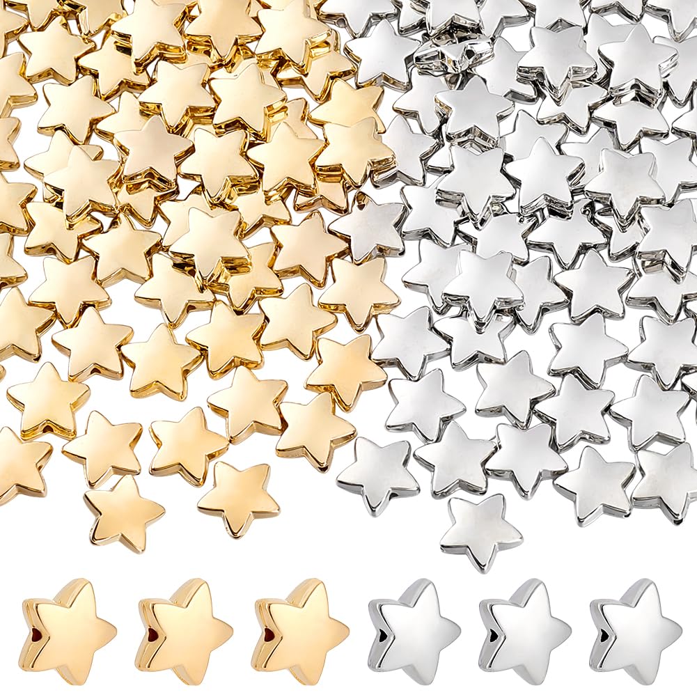 Perles intercalaires étoile 14mm dorées argentées plastique pour fabrication de bijoux colliers