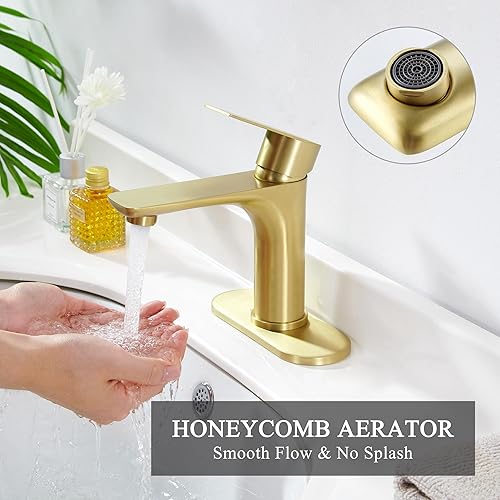Miniatura 3 de TONNY Grifo de baño dorado cepillado, grifo dorado de una sola manija para fregadero de baño, grifo de lavabo de tocador de baño, 1 agujero con