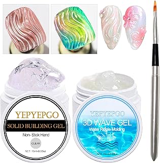 3D Sculpting Gel for Nail Art, 2Pcs Non-Sticky Hand Solid Sculpture Builder Gel and Hard 3D Molding Gels with Pro Brush U V Soak Off Salon Quality DIY at Home, Clear, 30g
