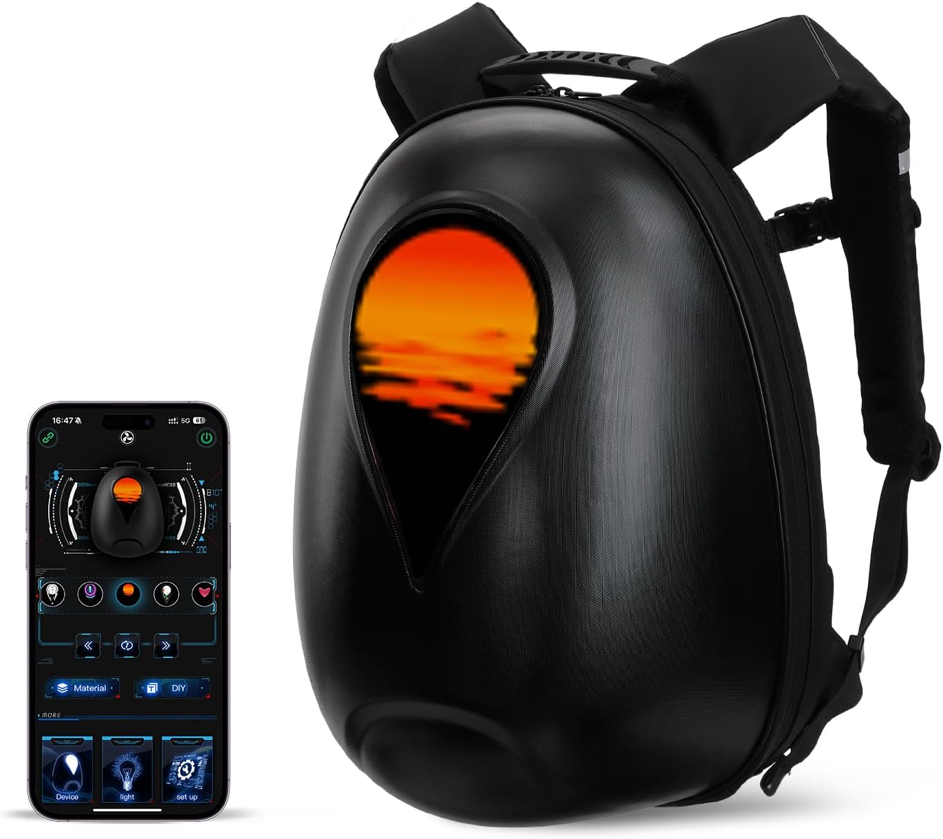 KEMIMOTO LED Backpack Helmet Bag Motorcycle Backpacks For Men Hardshell Reflective Backpack With Bluetooth App Control Large Capacity Expandable Travel Riding Gear (Power Bank Not Included)