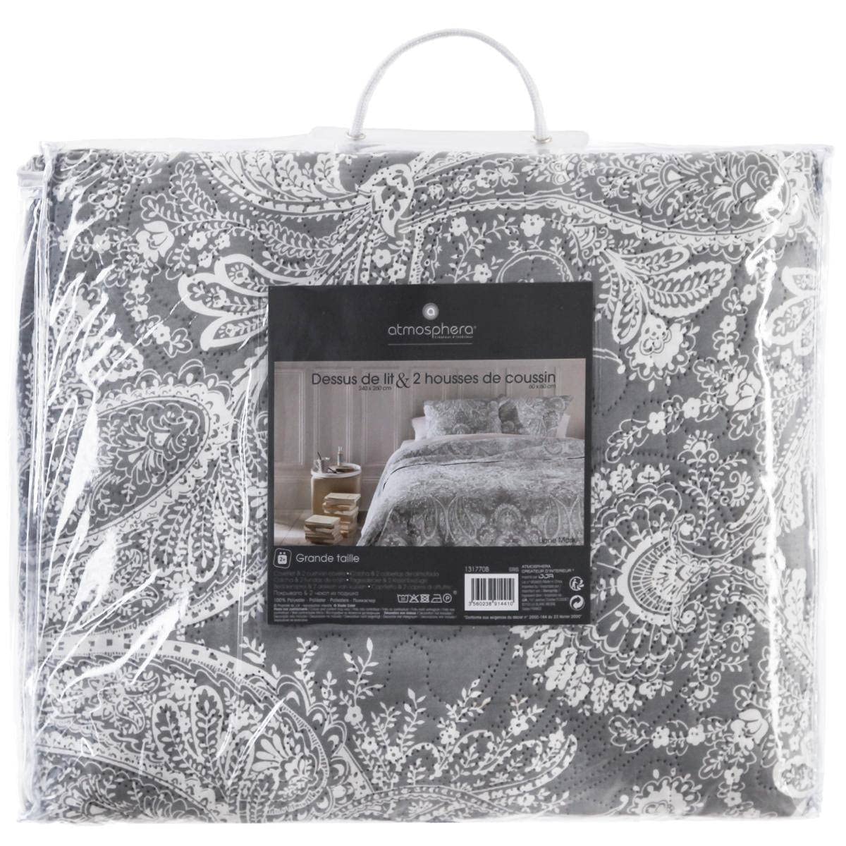 Atmosphera Créateur d'intérieur - Dessus de Lit & 2 Taies Marie 240x260cm Gris Clair