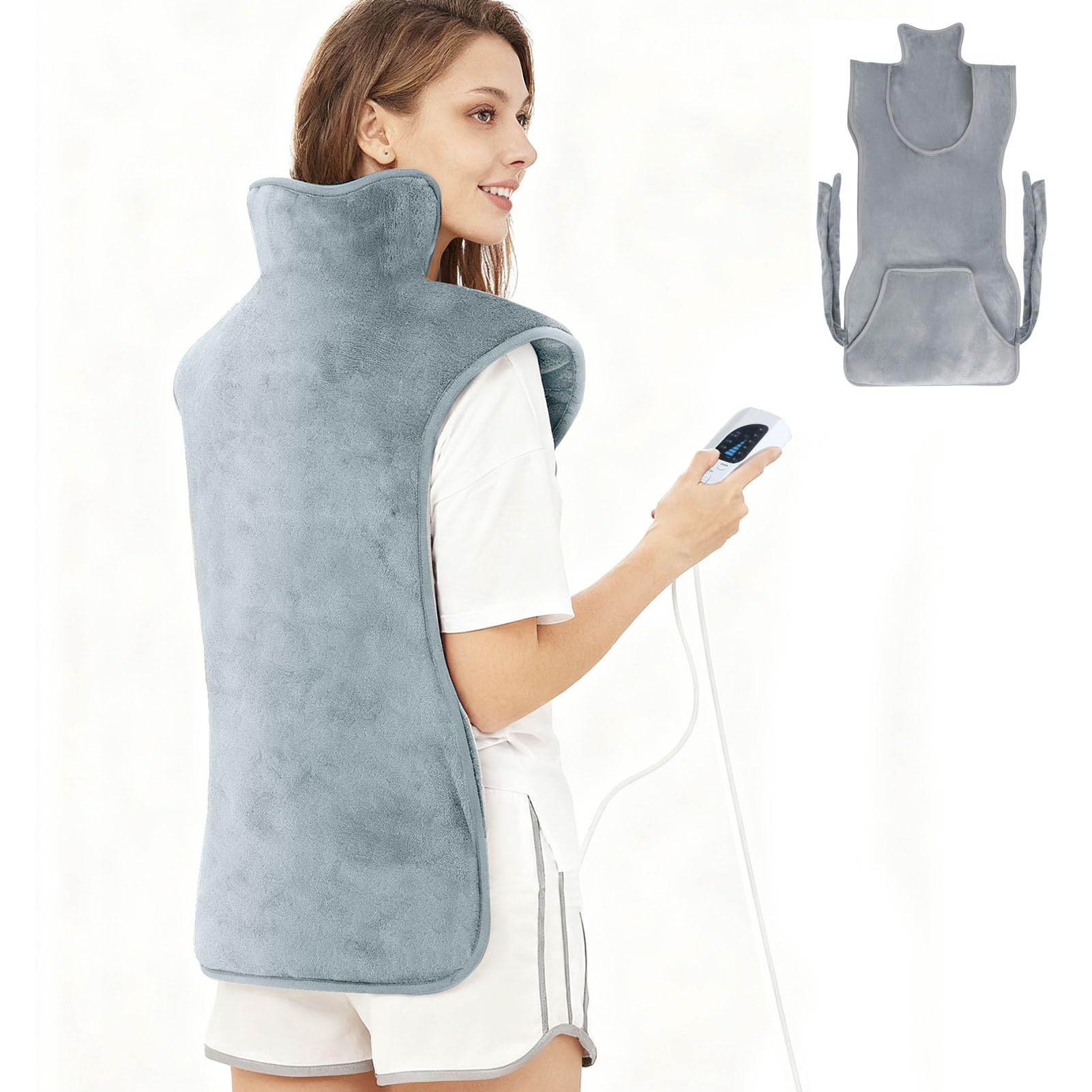 Almohadilla Térmica Ajustable para Espalda Cuello Hombros, 6 Niveles de Calor, 4 Temporizadores de Apagado Automático, Lavable a Máquina, Portátil con Ajuste Seguro
