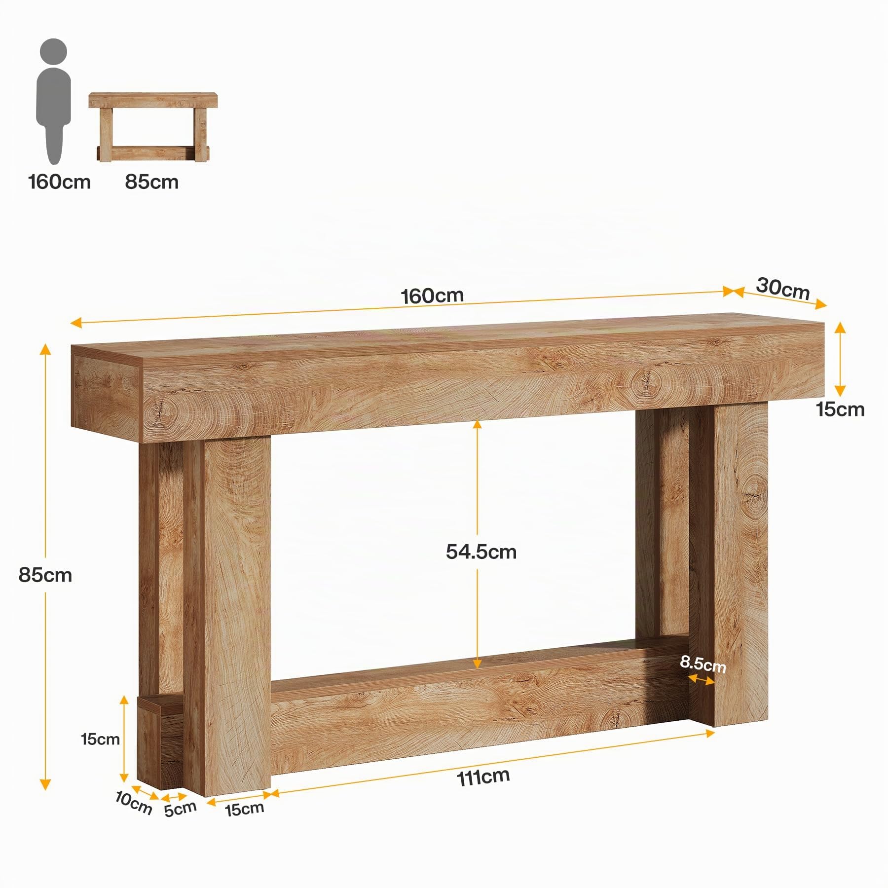 Tribesigns 160cm Extra Langer Konsolentisch,rechteckiger Flurtisch Sofatisch aus Holz hinter der Couch,Sofatisch mit Stauraum für Flur, Wohnzimmer, Helles Eichenbraun