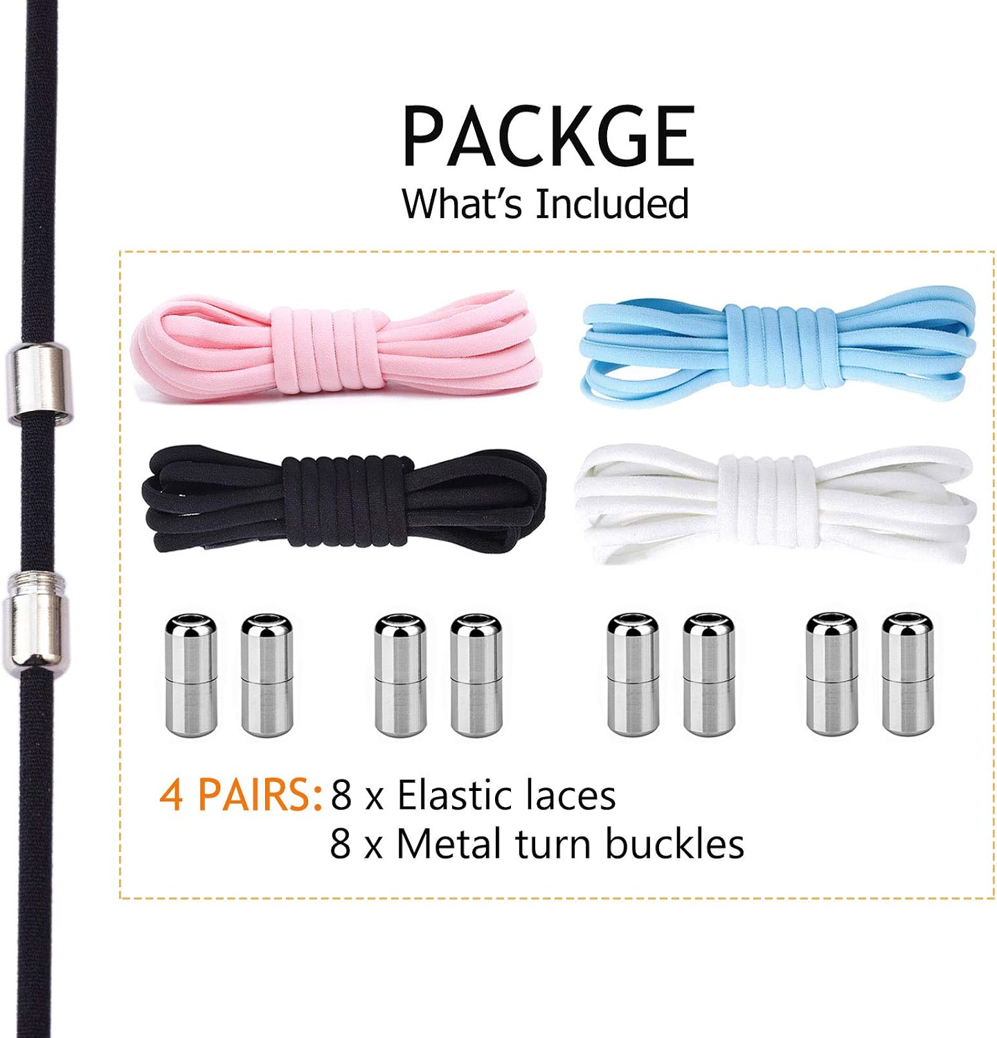 Booyckiy 4 Pairs No Tie Elastic Shoelaces for Adults and Kids