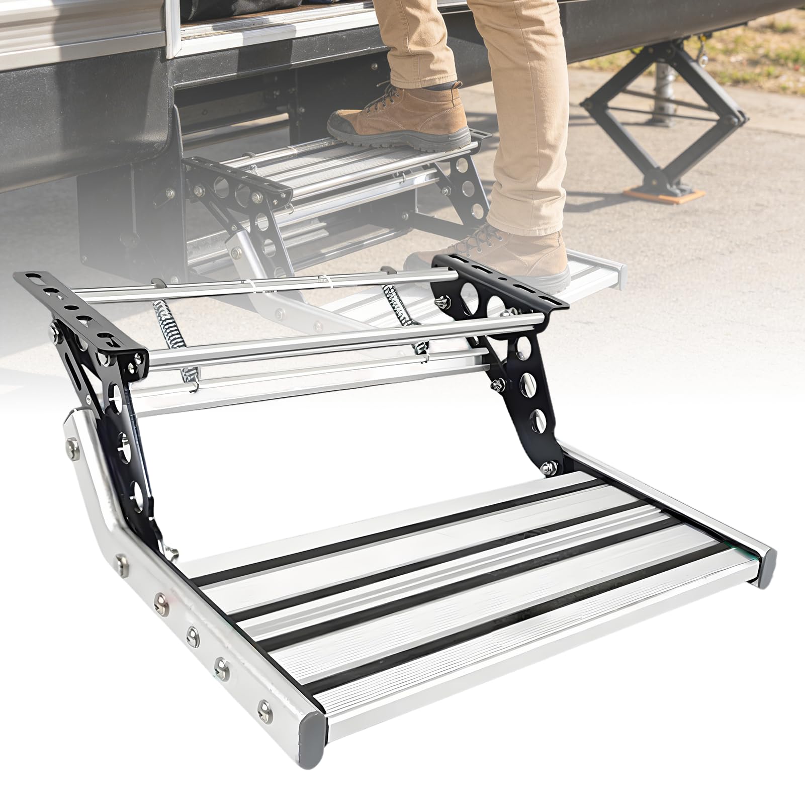 Escaleras retráctiles para caravana, escalón plegable de aluminio con diseño antideslizante, escalón extraíble para autocaravana, caravana, accesorio manual de 1 escalón