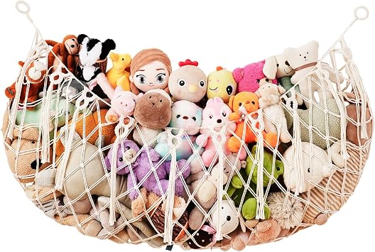 Stuffed Animal Storage Hammock, 59 Inch Wall Hanging Net, Cream