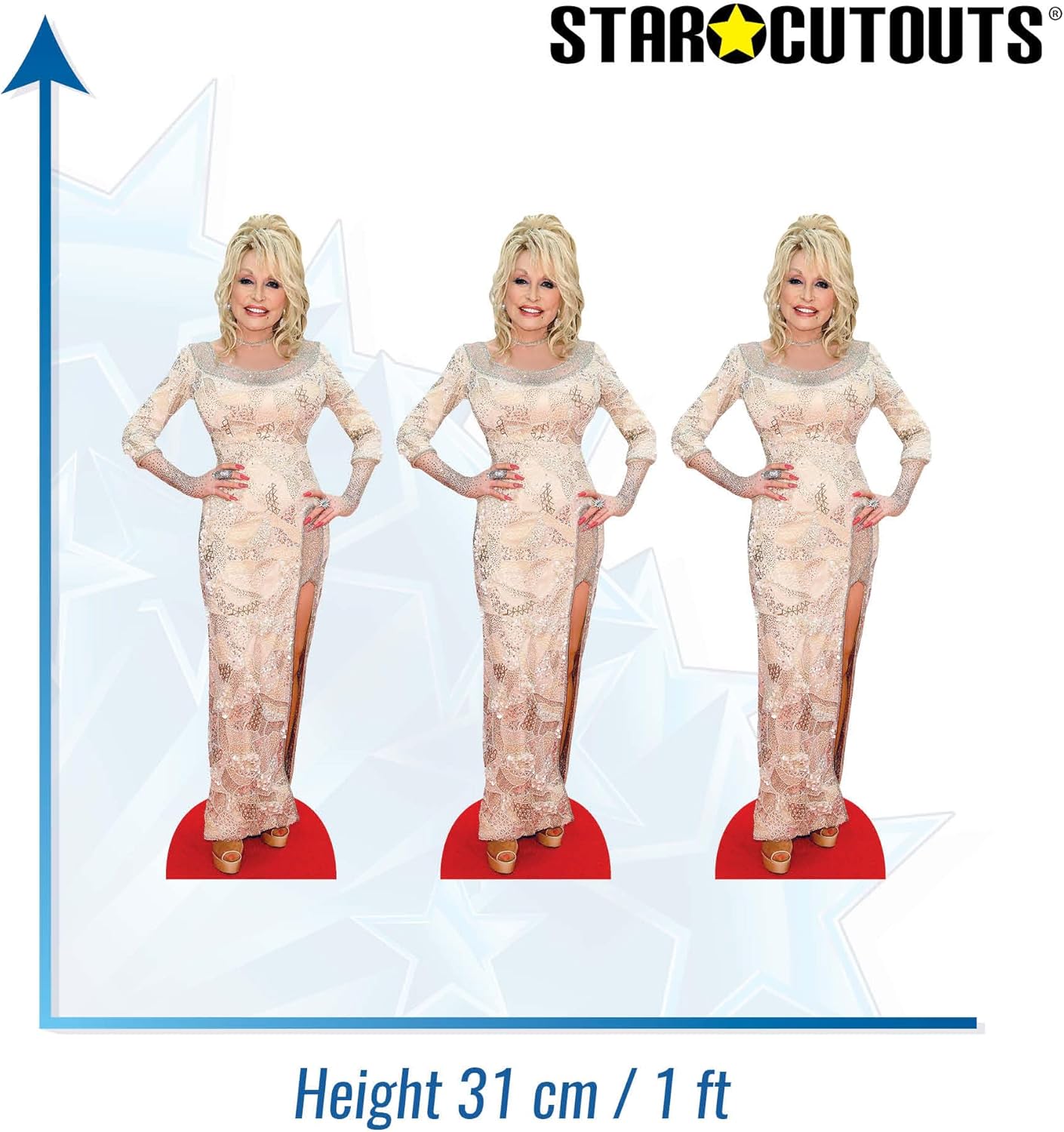 Star Cutouts CS1239 Dolly Parton Shelf Top Cutout Pack of Three Cardboard Cutouts Height 31cm - Ideal for Fan Theme, Parties, Birthdays, Surprise Gifts & Room Decorations & Events