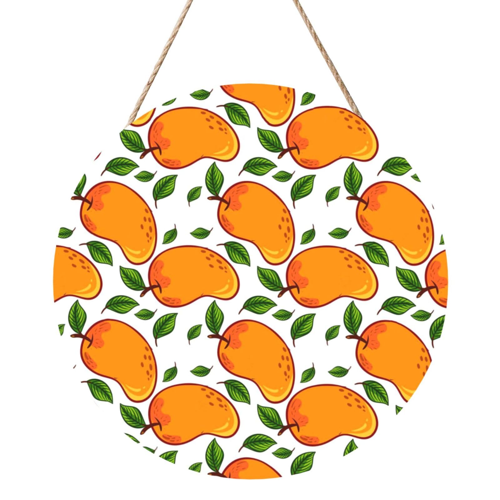 InOmak Fruit Of Mango And Leaves Pattern, Round Wood Panel Painting 12 in, Wall Hanging Painting For Home