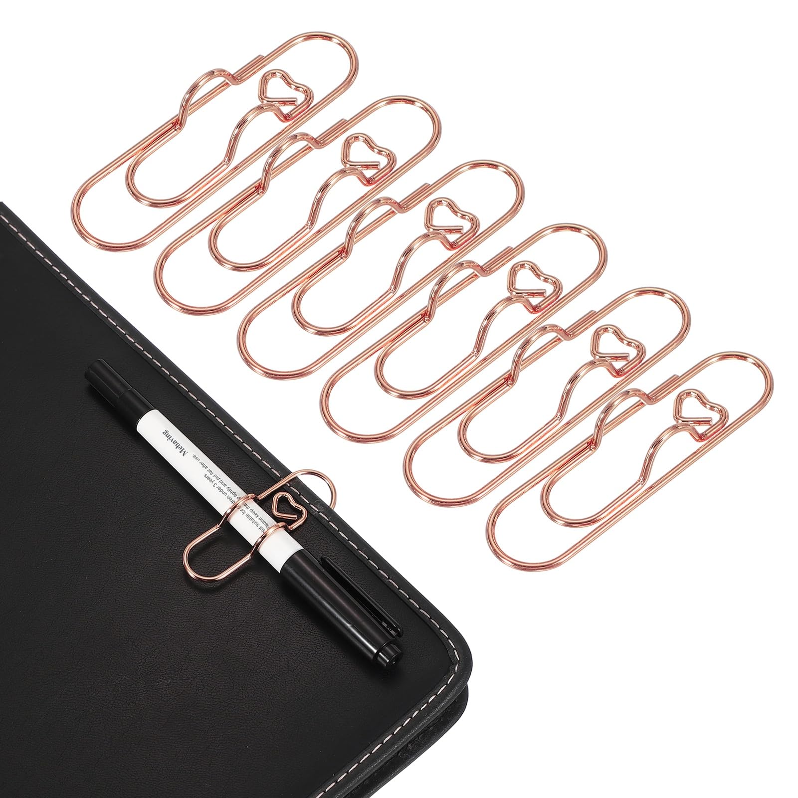 PATIKIL Pen Clip Holder for Notebook, 6 Pcs Heart Metal Pencil Holder Clips for Planners Accessories Books Journal Office Supplies, Rose Gold