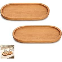 2Pcs Wooden Serving Tray, Oval Wood Tray Serving Board Wooden Plates