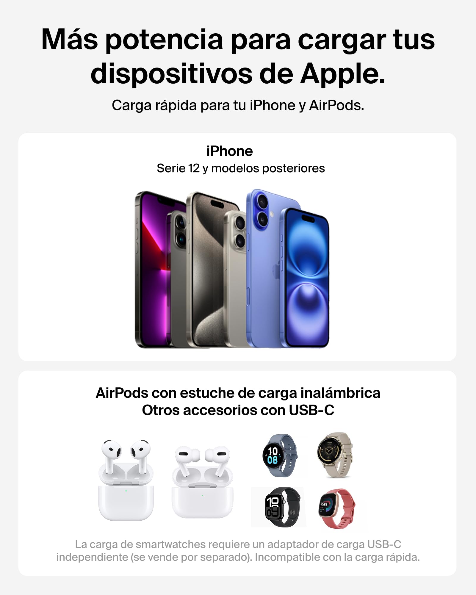 Belkin UltraCharge Cargador Inalámbrico Qi2, 2 en 1 Cargador Magnético Compatible con MagSafe con Puerto USB-C, 25W para iPhone 17, iPhone Air, AirPods, Pixelsnap con Adaptador de 45W - Blanco