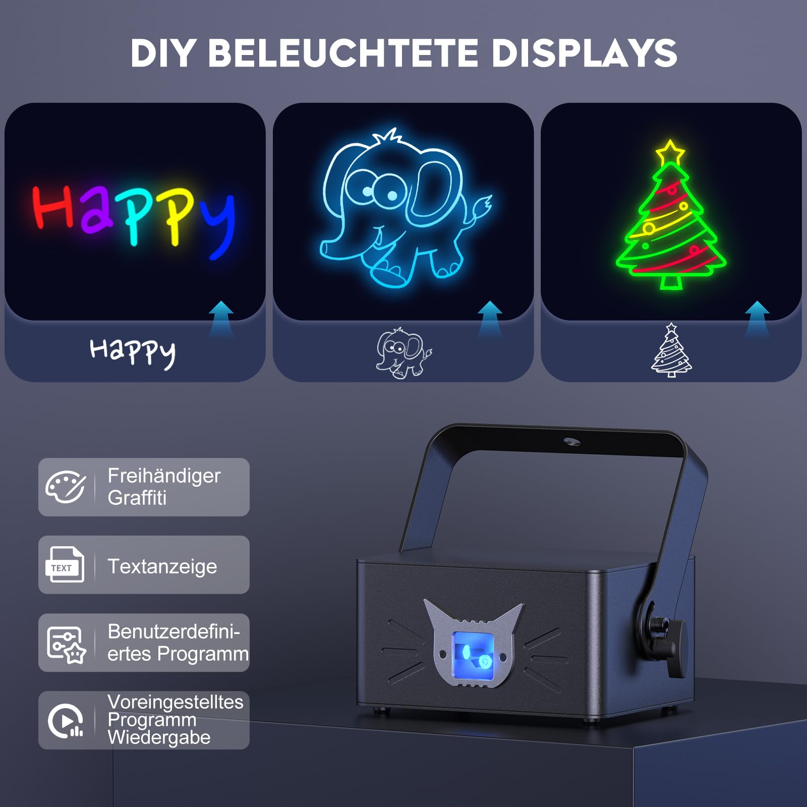 Discolicht Partylicht mit Bluetooth-App,3D DIY Animation Disco Licht mit Akku,Animation DJ Party Lichter mit Fernbedienung und DMX 512,für Party Bar Halloween Weihnachten