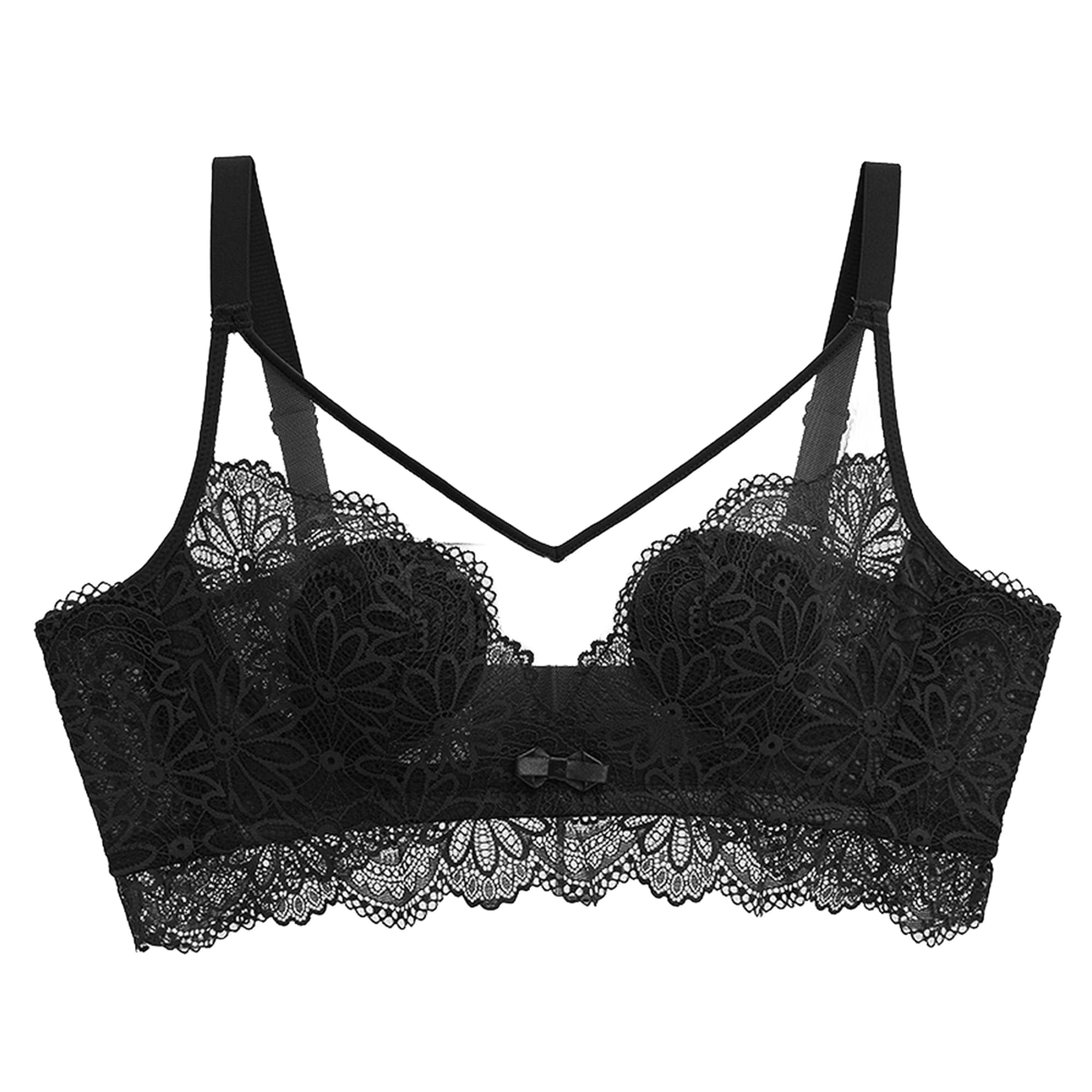 Soutien-gorge push-up dentelle florale noire de haute qualité 90C