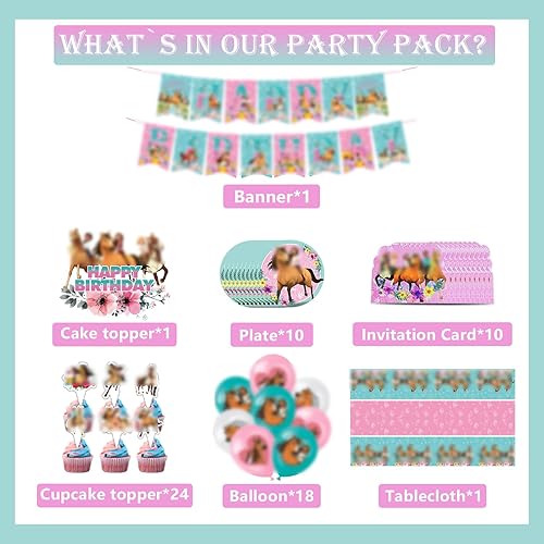 Miniatura 2 de Decoraciones de cumpleaños de caballos de dibujos animados, suministros para fiestas, incluye pancarta, decoración de pastel, decoración de