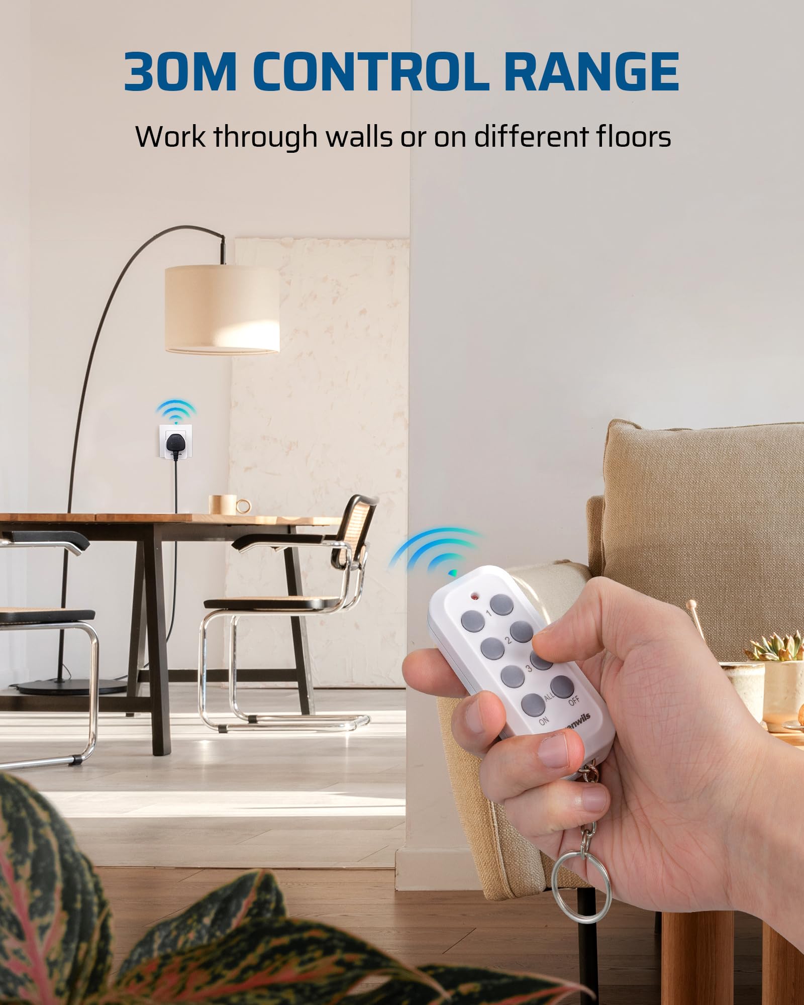 DEWENWILS Remote Control Plug Socket, Programmable & Expandable Wireless Light Switch, 13A/3120W, 30M Long Range - Image 3