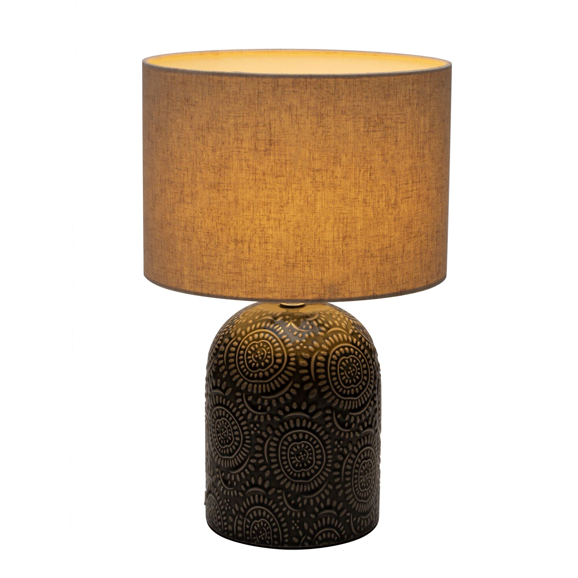 Pauleen 48225 Shiny Dreamer Tischleuchte max. 20 Watt handgefertigt Beige, Grau Nachttischlampe im Boho Look aus Stoff, Keramik E14