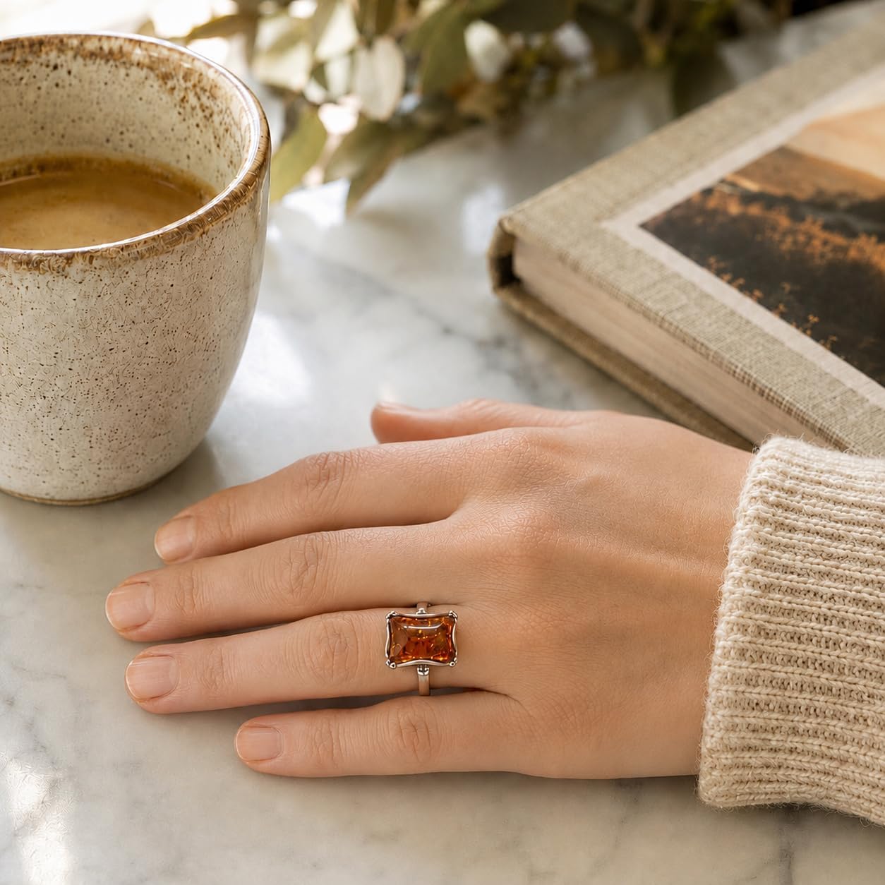 Holiday Gift Shops Sterling Silver and Baltic Honey Amber Rectangle Ring Makell