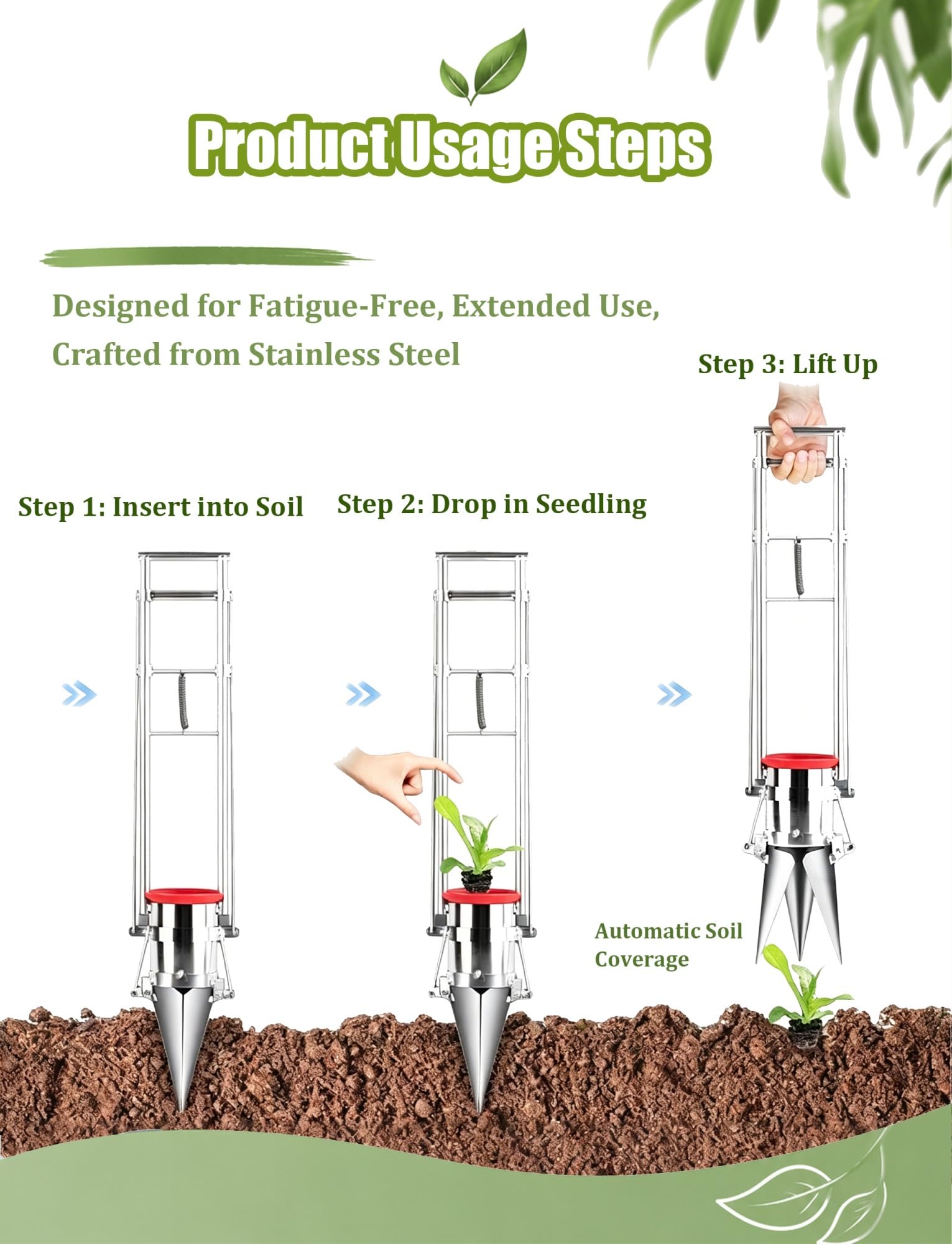 Générique Transplanteur de semis portatif à 3 Ouvertures,planteur de bulbes Manuel et plantoir de Jardin,poignée à Ressort de Rappel,for Plates-Bandes de légumes(10 cm/4 inches,20 cm/7.9 inches)