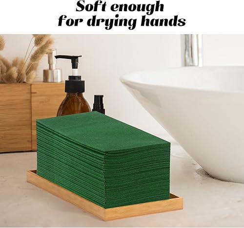 Vista 95 de KAMMAK Servilletas desechables de color verde oscuro con paño de bolsillo como servilletas de papel para cena, paquete de 100 toallas de mano