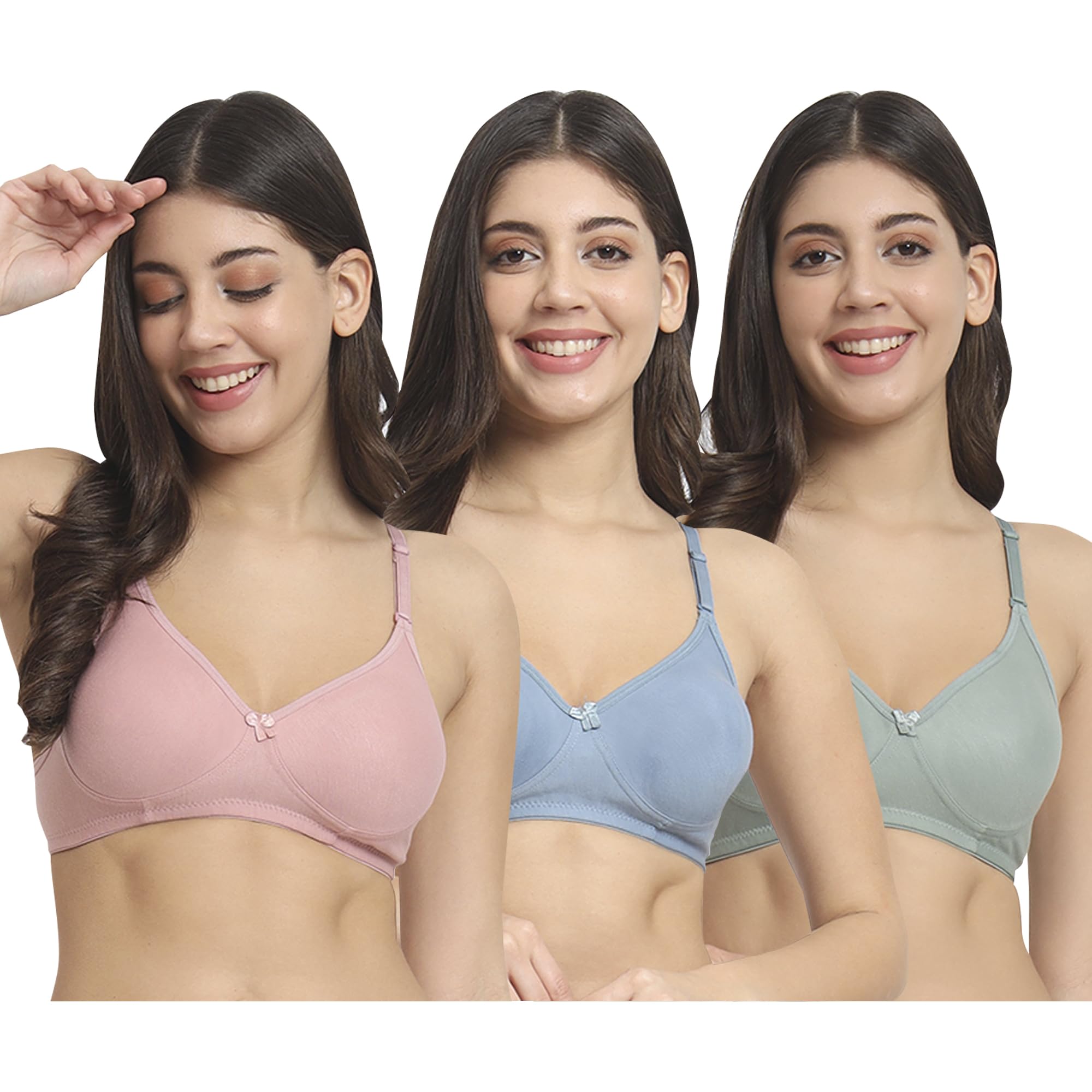 Women' s Premium Nonpadded Bra Pack of 3 in (Multicolor)-picture-47