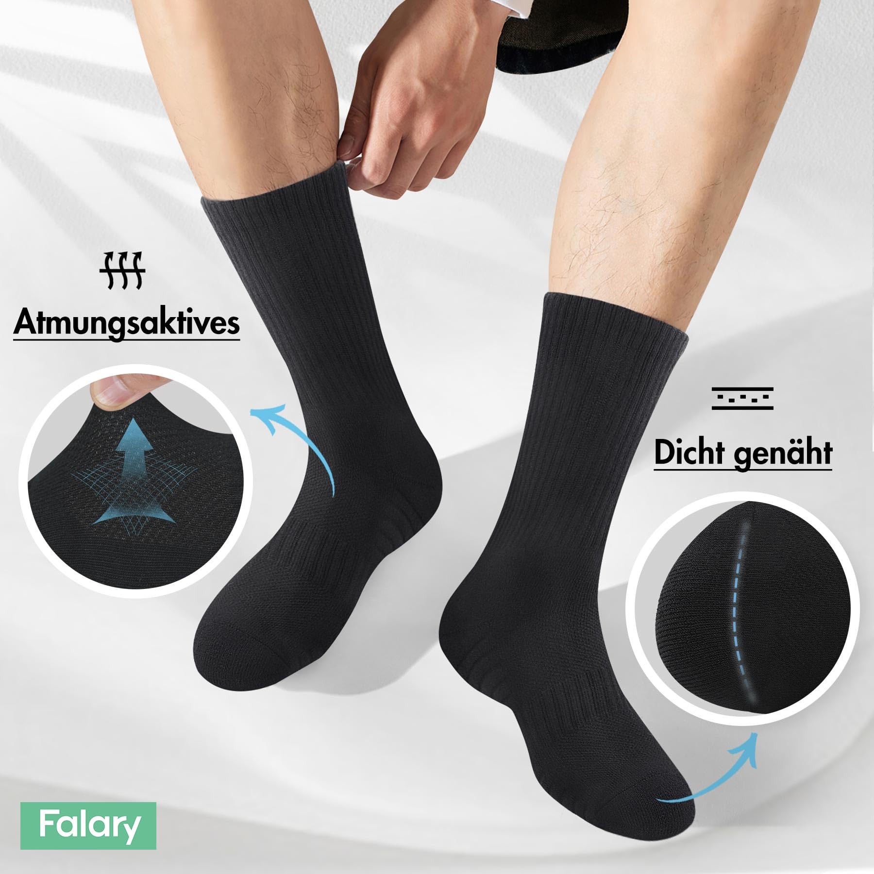 FALARY 6 Paia Calze Uomo & Donna Calzini Sportivi Lunghe Cotone Calzettoni Tennis Unisex Nero Bianco Grigio