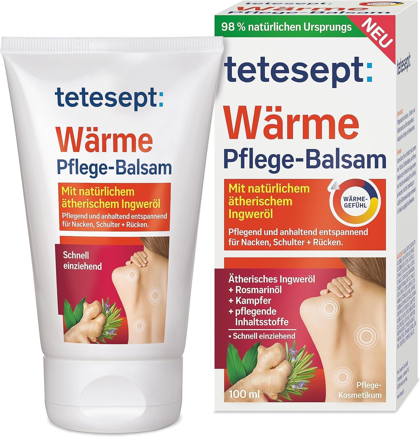 tetesept Heat Care Balm - Nourishing Heat Ointment Relaxes Lasting Neck, Shoulder and Back - With Natural Essential Oils of Ginger and Rosemary - 1 x