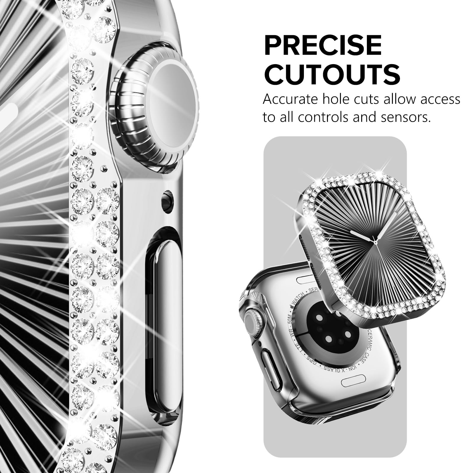NewWays 2 Pack Compatible with Apple Watch Series 11/10 42mm Case Built-in Screen Protector,Women Diamond Bling Cases for iWatch Series 11/10 42mm,Silver/Clear — view 3