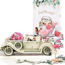 Wedding Anniversary Cards - Wedding Car with Bride and Groom, Pop Up Anniversary Cards, for Valentines Day, Engagement, Marriage, Anniversary, Include Envelope.