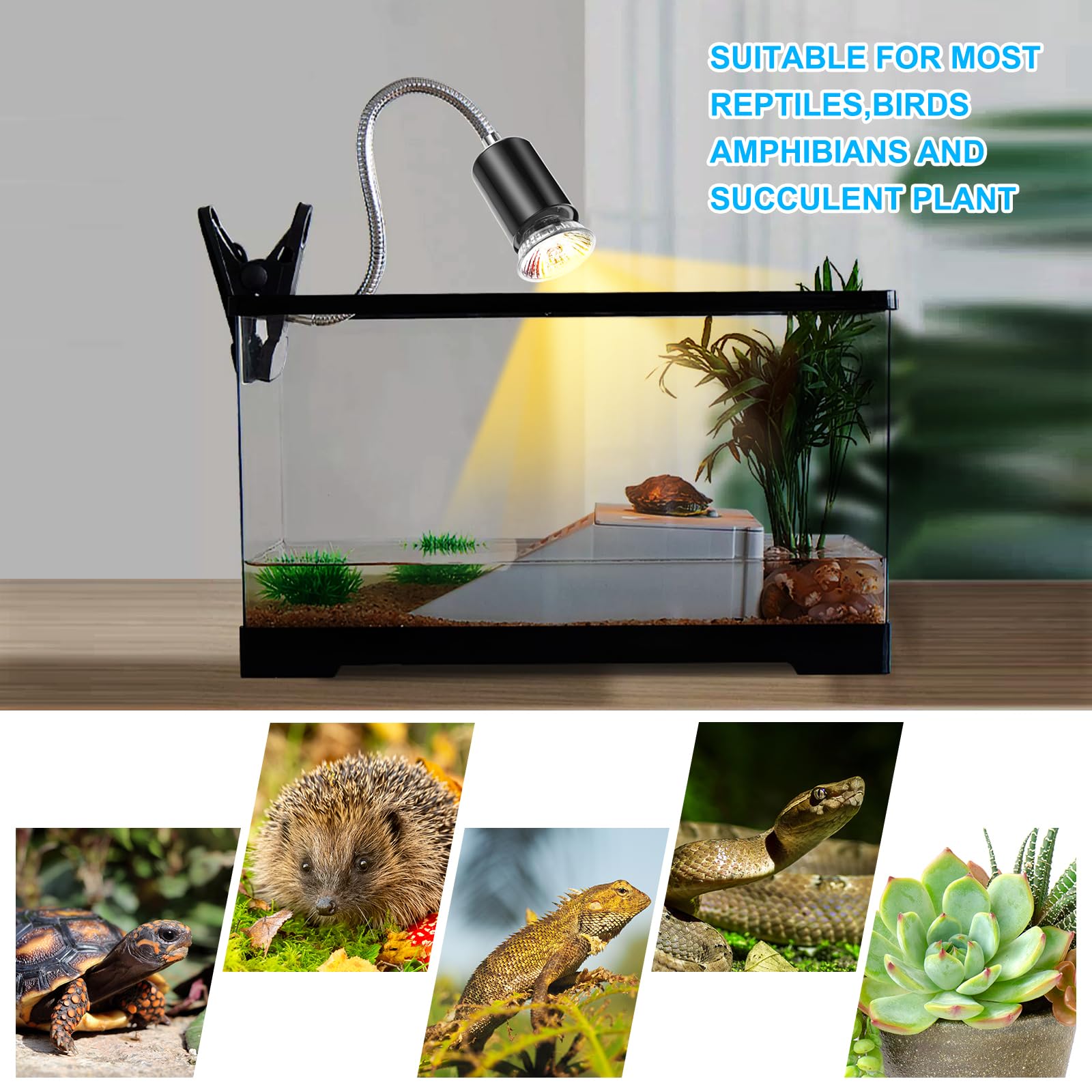 vsshe Lámpara Calor para Reptiles, E27 Regulable Lámpara de Calor de Terrario Regulable con Clip, Dos Lámparas Calor Arrastre de Tortuga UVB/UBA de 50 W, Apto para reptiles y anfibios — view 8