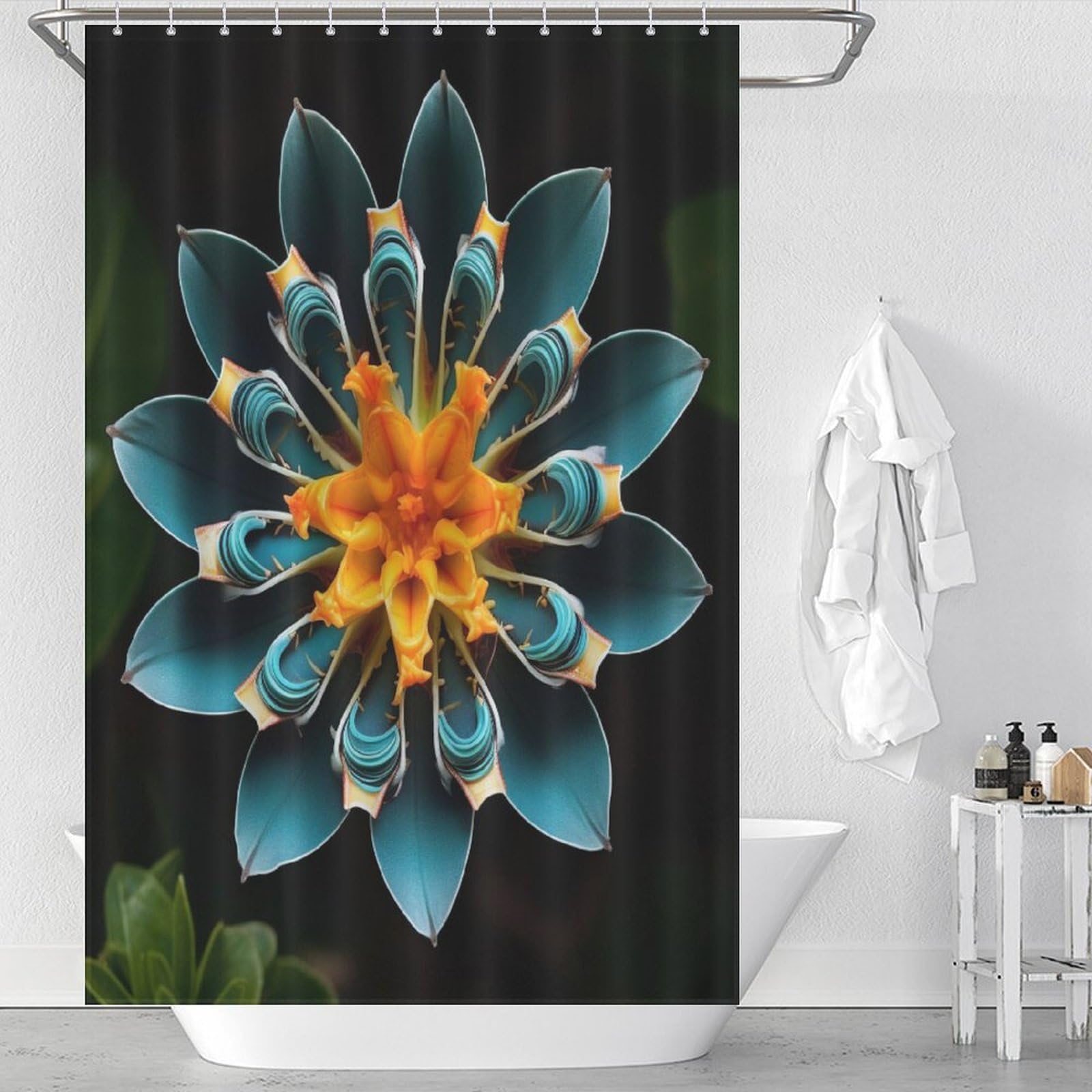 Fleur rideau de douche en tissu lavable imperméable 122x183cm pour baignoire avec 12 crochets