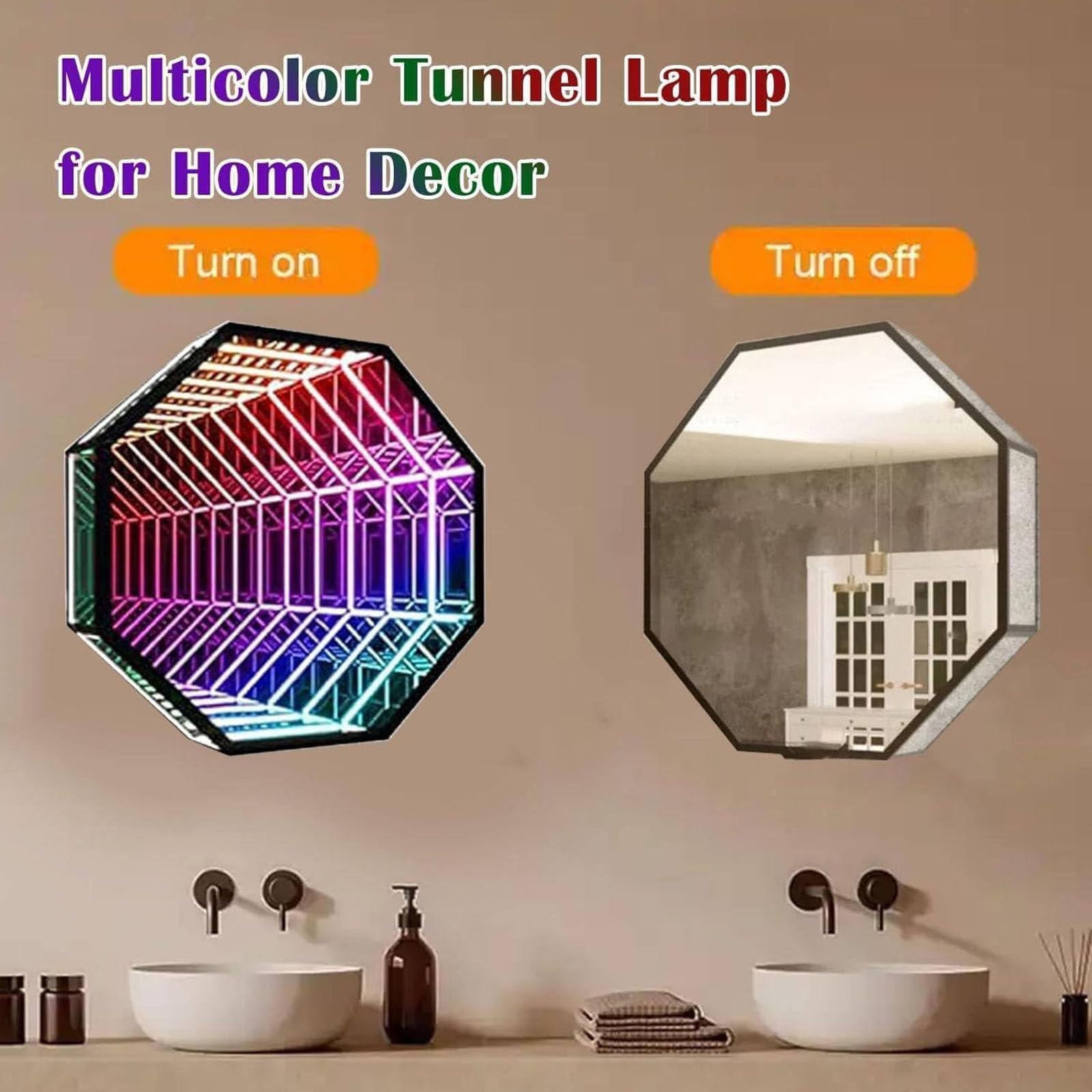 Lampa tunelowa, lustro nieskończoności, RGB LED, lampka nocna z pilotem zdalnego sterowania, do pokoju gier, lustrzana lampa ścienna 3D, 50 cm
