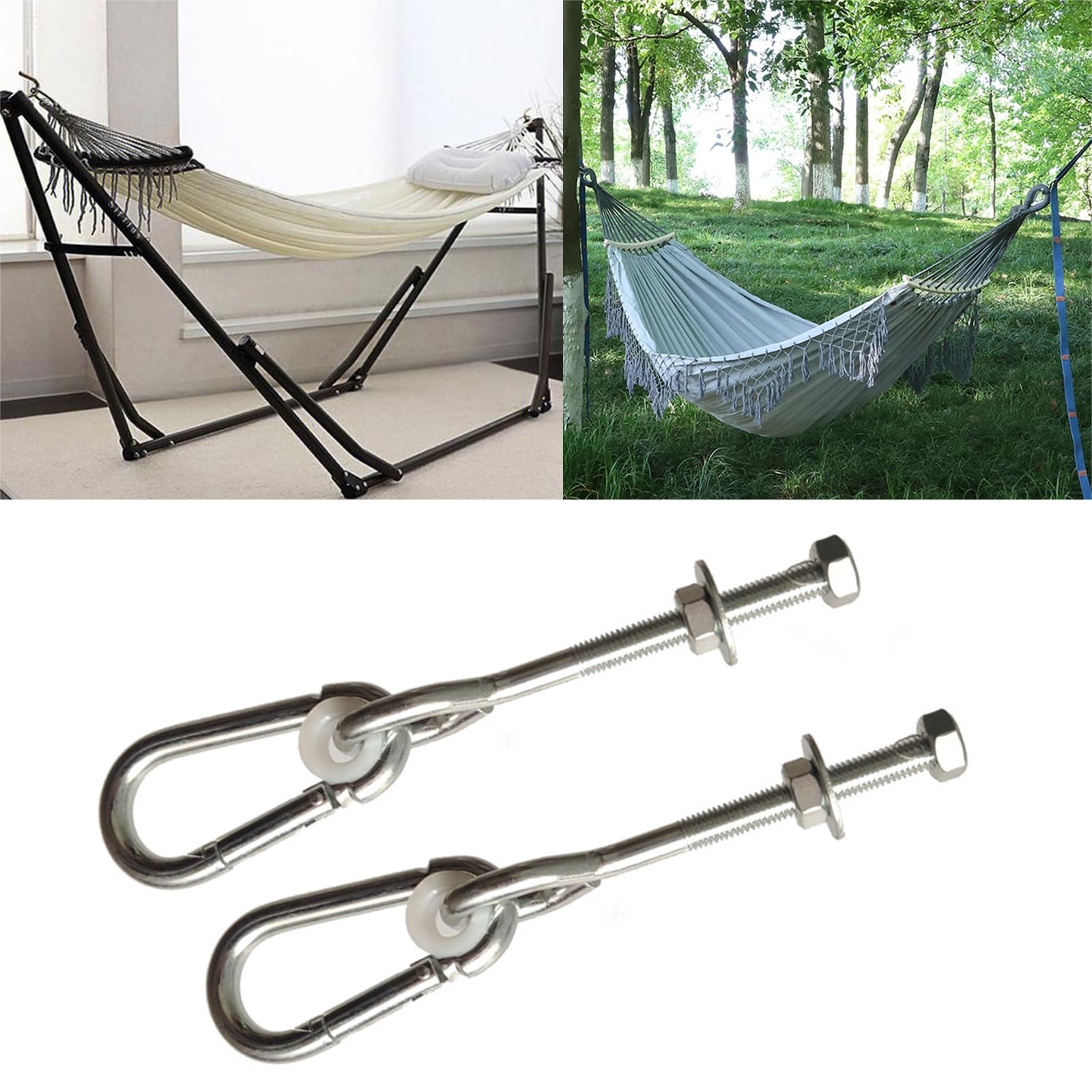 2-pak wiszących krzeseł z wytrzymałymi metalowymi haczykami, 300 kg, ergonomiczna huśtawka na zewnątrz, dla dorosłych i dzieci, odporny na rdzę zestaw haczyków do zawieszenia