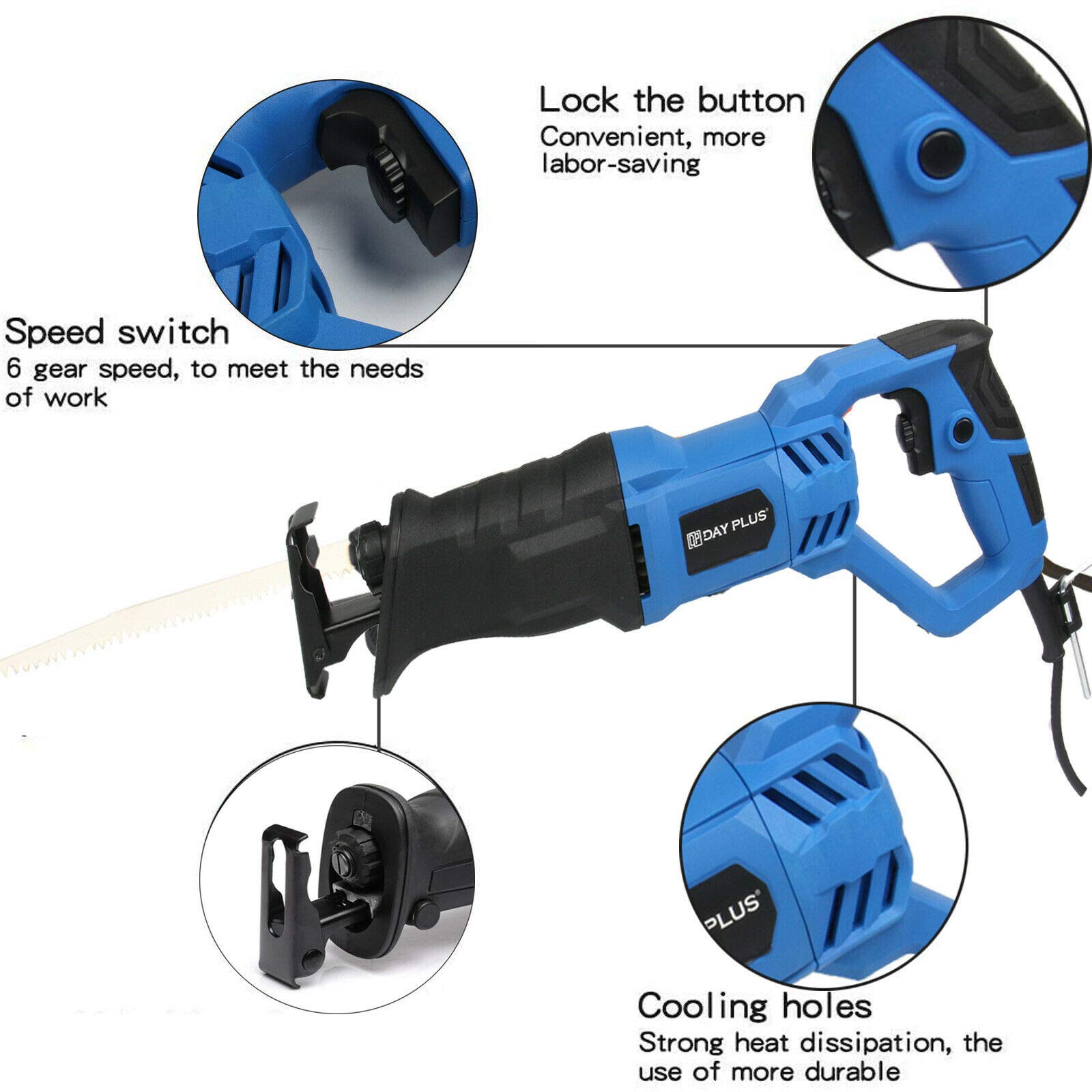 Sierra de sable eléctrica de 900 W, incluye hojas de sierra eléctrica, 2800 rpm, cambio de hoja de sierra sin herramientas para madera, metal y aluminio