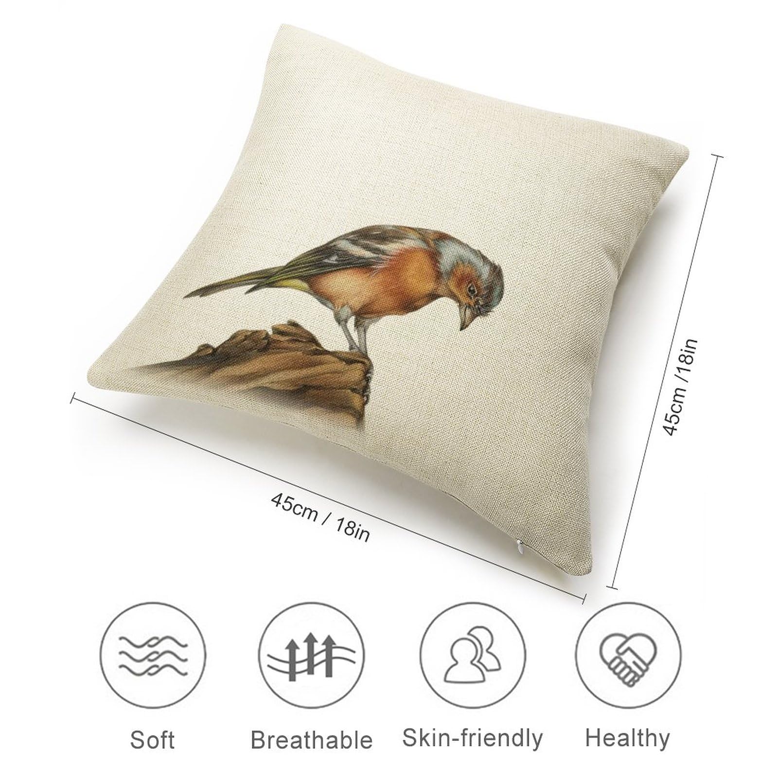 Icotoibabie Bird Linen Pillow Cover 18x18 Inch – Double Sided Home Decor For Sofa, Bed, Car