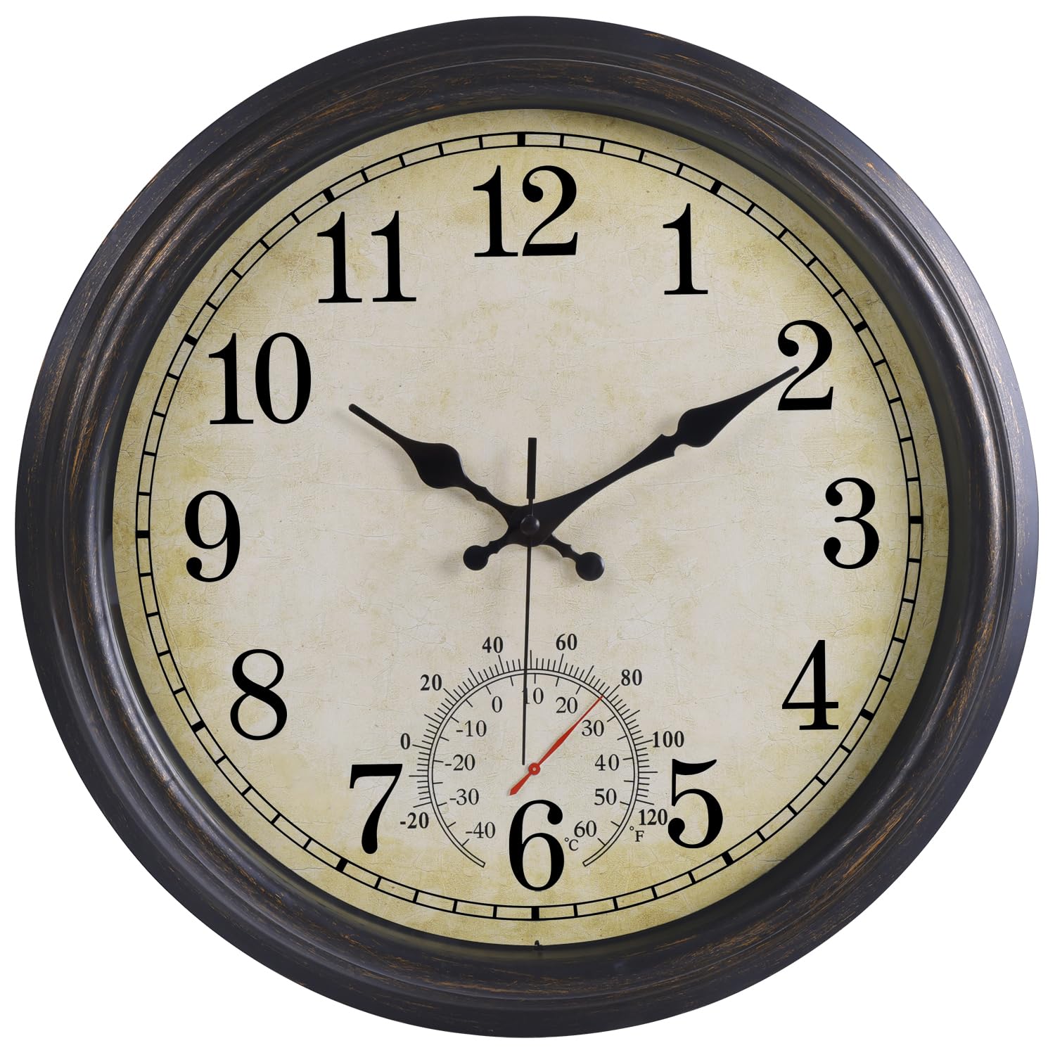 Horloge murale d'extérieur 40,6 cm au design de caractère bronze noir