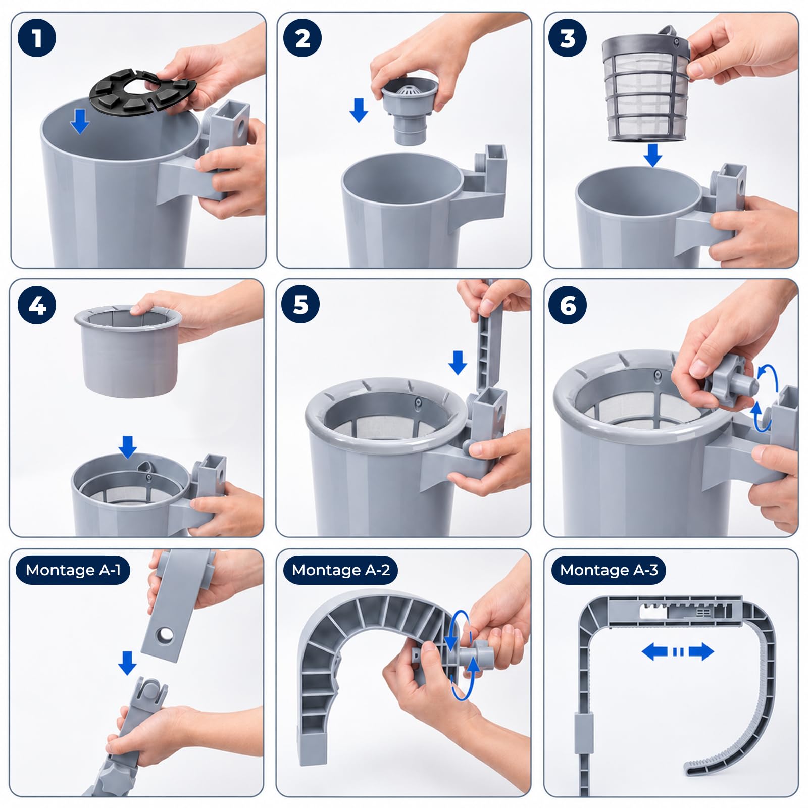 Skimmer Piscina Fuori Terra, Skimmer Piscina con Carrello Filtro 60 Maglie | Skimmer - Calzini filtranti, adatti per piscine con struttura in acciaio e piscine gonfiabili