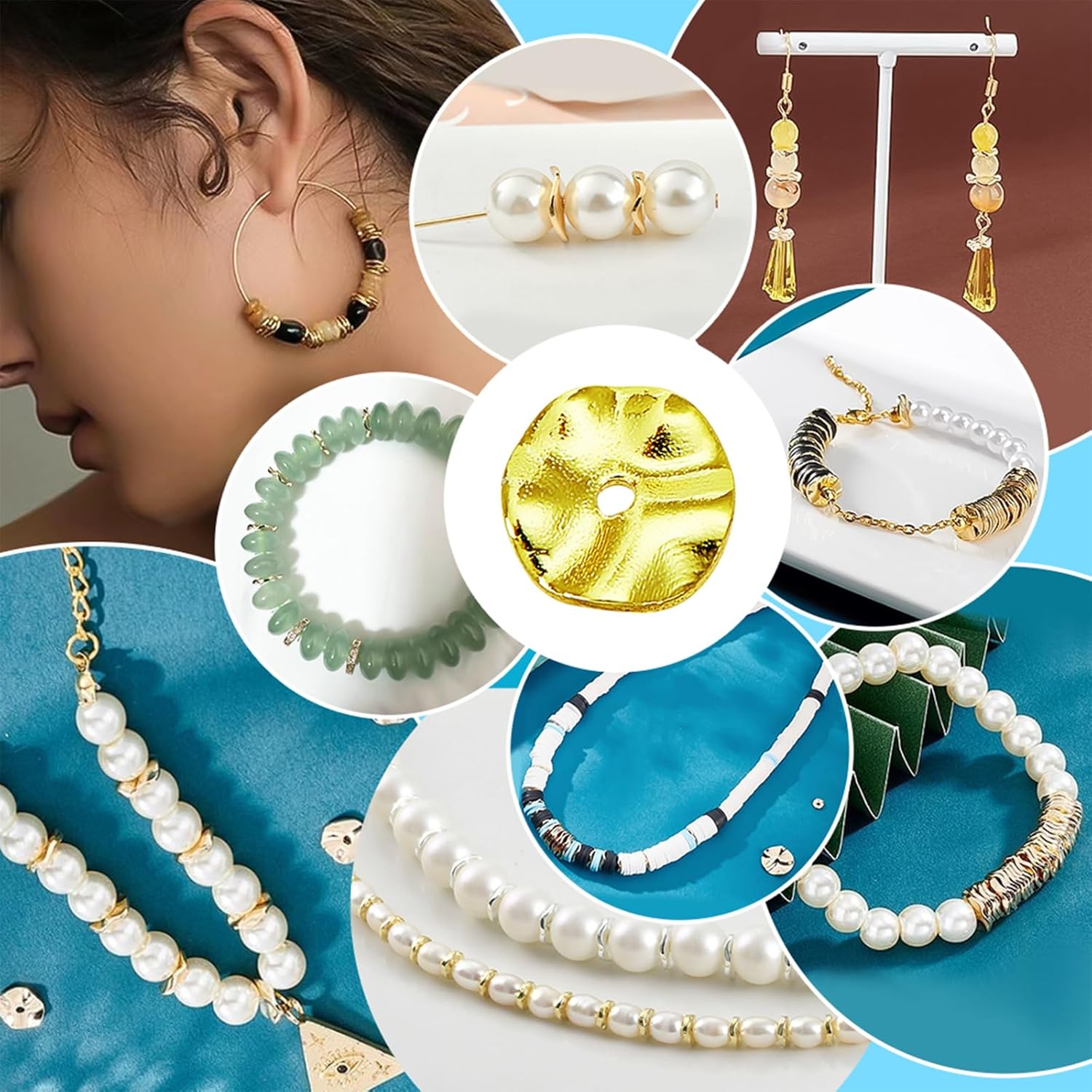 PH PandaHall 18K Gold Plated Spacer Beads, 100pcs 8mm Wavy Disc Beads Flat Round Brass Loose Bead Spacers Metal Bead for Stackable Necklace Bracelet Earring Jewelry Making DIY Crafts - Image 5