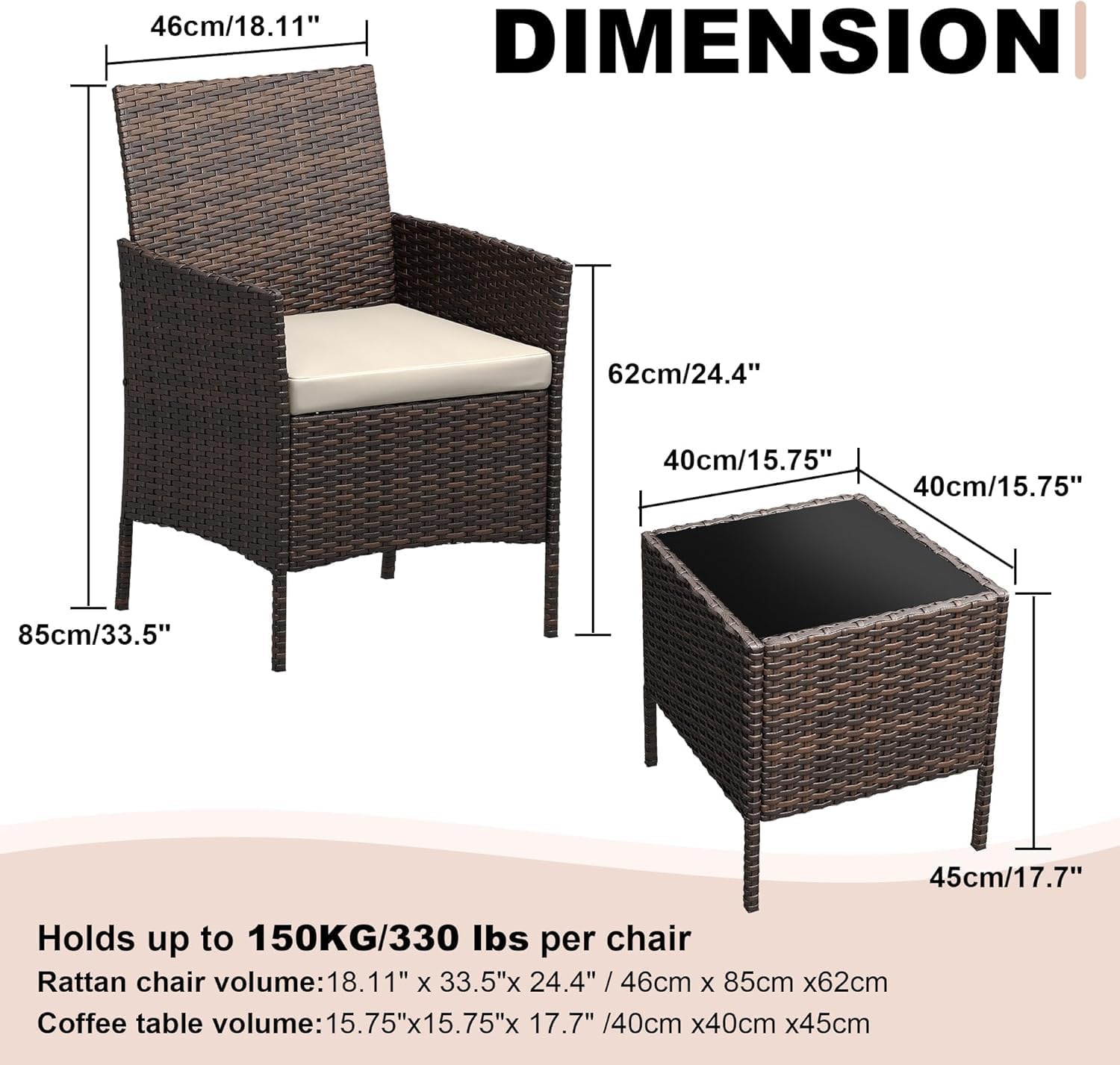 2. Chairs, Soft Cushions and 1 Coffee Table, Suitable for The Backyard Balcony