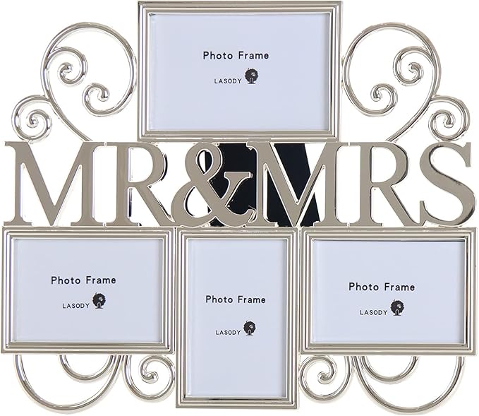 Mr & Mrs Picture Frames,Cherish Every Memory,4 opening photo collage,Silver Plating,Wedding Gifts