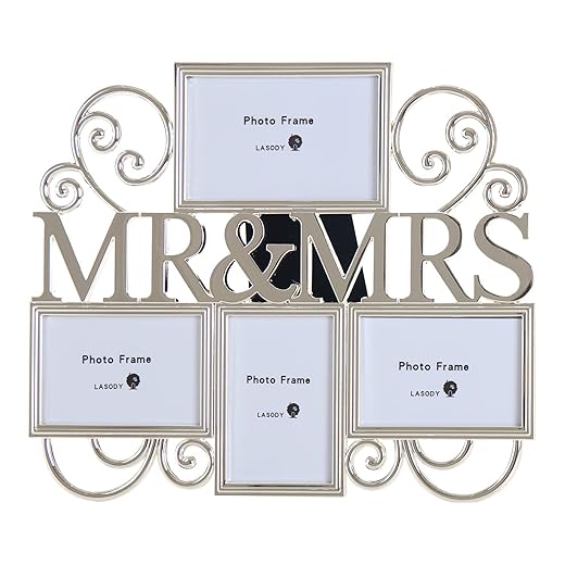 Lasody Crystal Heart Mr & Mrs Picture Frame,4x4 Inch,Newlywed Photo Gift for Wedding, Display on Tabletop,Desk