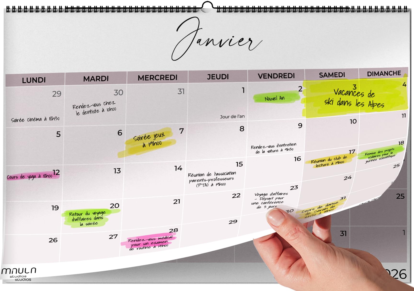Calendrier Mural 2026 A4 2 Colonnes – Spirale Avec Jours Fériés UK – Organiseur Maison & Bureau