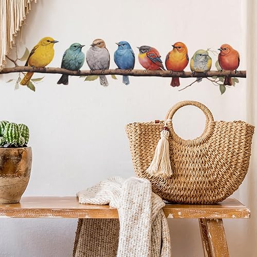 Miniatura 2 de Paquete de 2 calcomanías de pared de acuarela de pájaros en rama, despegar y pegar, calcomanías de pared de vinilo para sala de estar, dormitorio de
