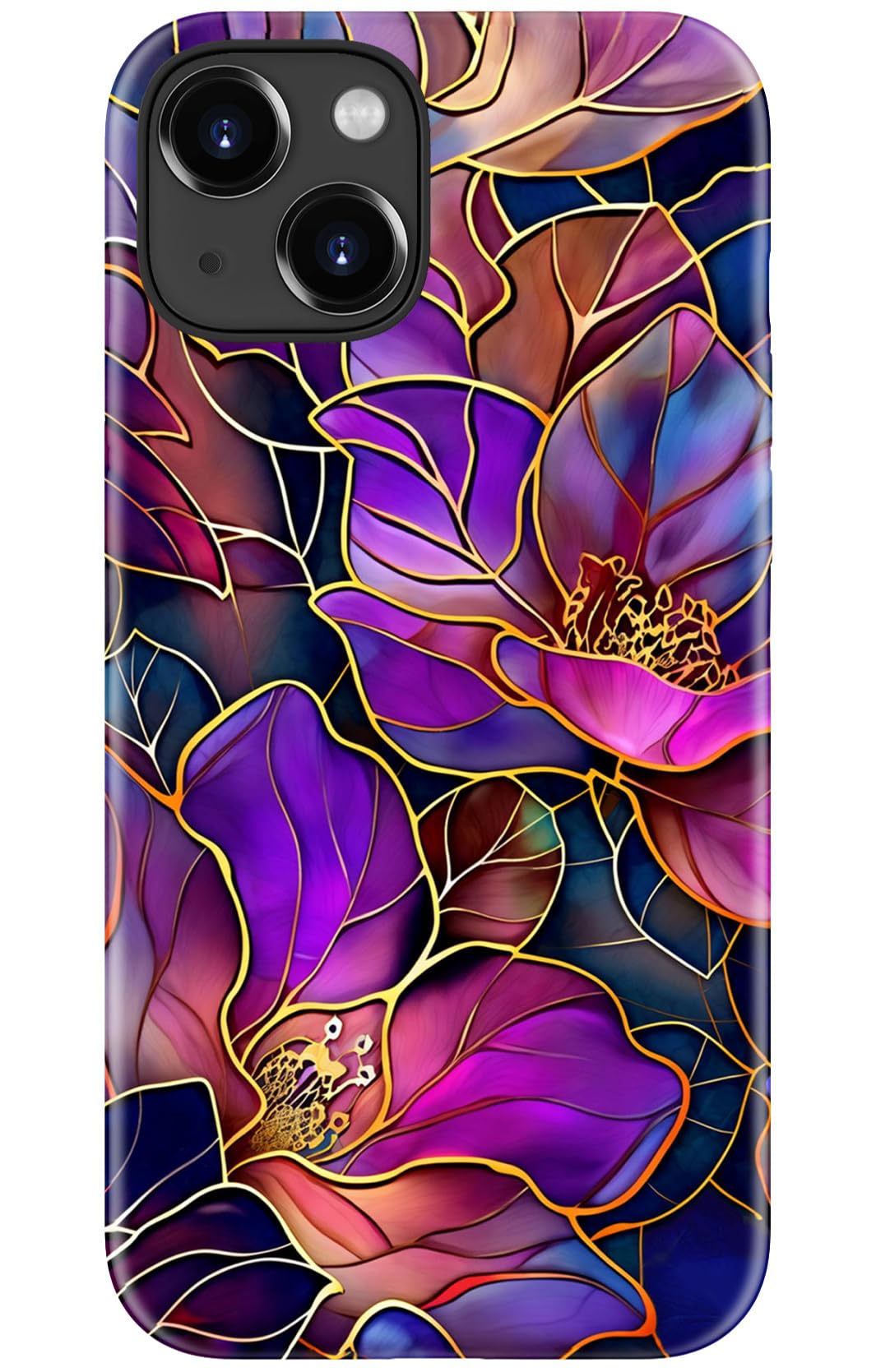 for iPhone 15 Plus Case - Wireless Charging Compatible - Dual-Layer Hard Shell + Silicone Cover - Shockproof Protective Phone Case with Stylish Designs for Women - Blooming Purple Flowers
