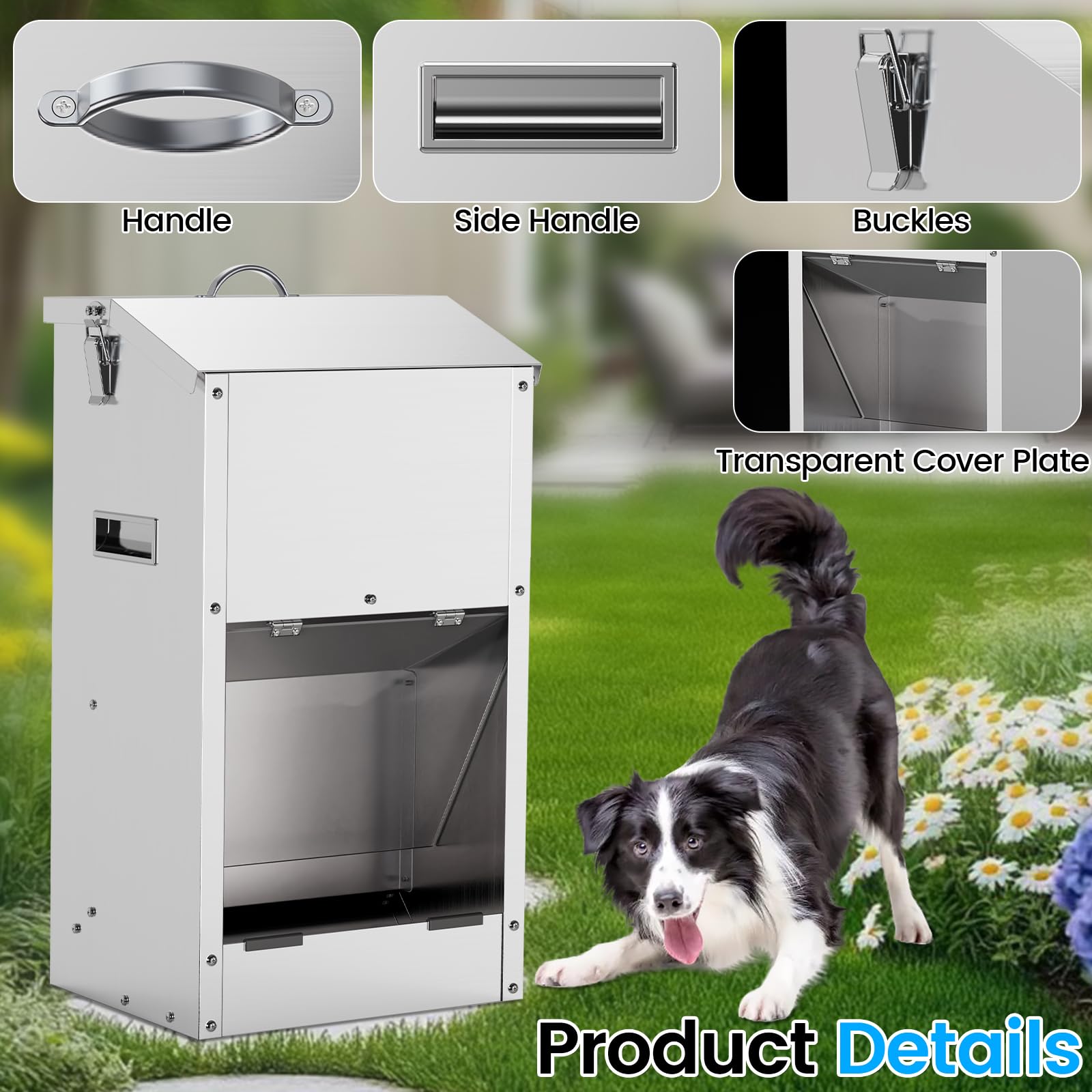 Alimentador Automático De Perros De 20L, Gran Capacidad, De Acero Inoxidable, para Exteriores, Dispensador De Comida para Perros por Gravedad,Comedero De Alimentación Automática para Grandes